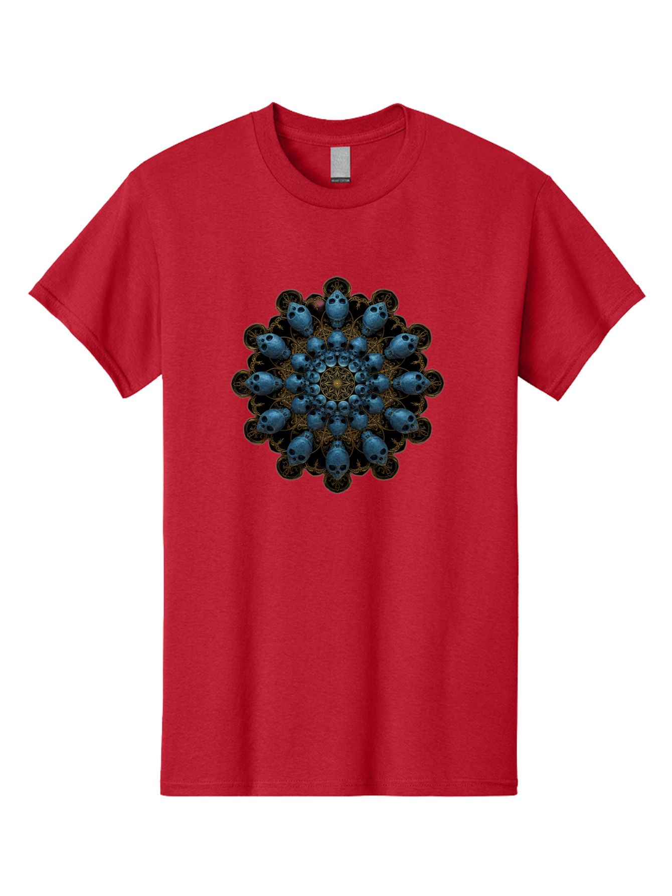Skull-Mandala-7 Men'S Graphic Tee, 100% Cotton, Comfortable Casual Summer Wear, Machine Washable, Skull Mandala, Symmetrical Design, Intricate Patterns, Gothic Art, Mystical Symbols, Skulls, Mandala Art, Surreal Imagery, Mysterious, Bad601