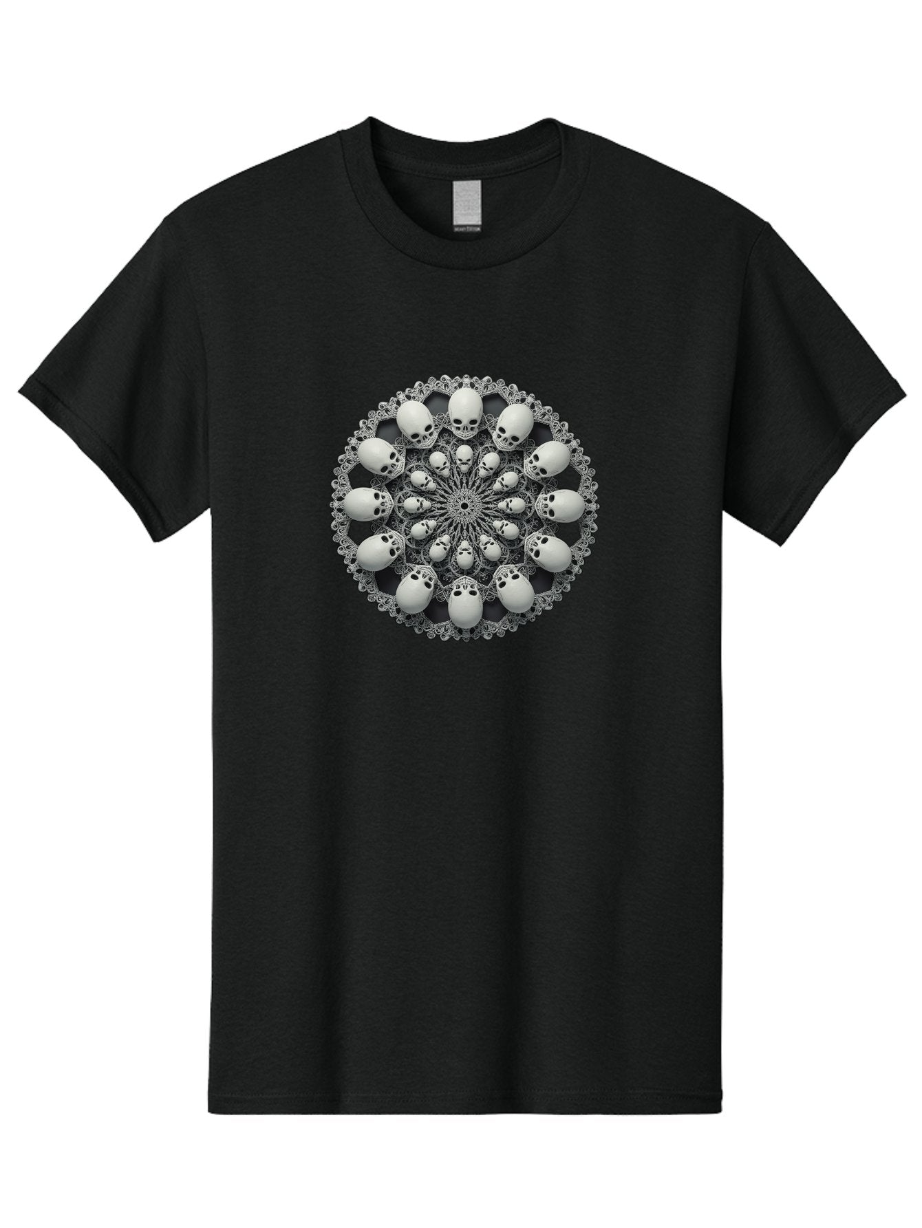 Skull-Mandala Men'S Graphic Tee, 100% Cotton, Comfortable Casual Summer Wear, Machine Washable, Mandala Design, Skull Art, Intricate Patterns, White Skulls, Mystical Symbols, Hypnotic Visuals, Geometric Shapes, Ornate Details, Abstract Art, Bad602 14