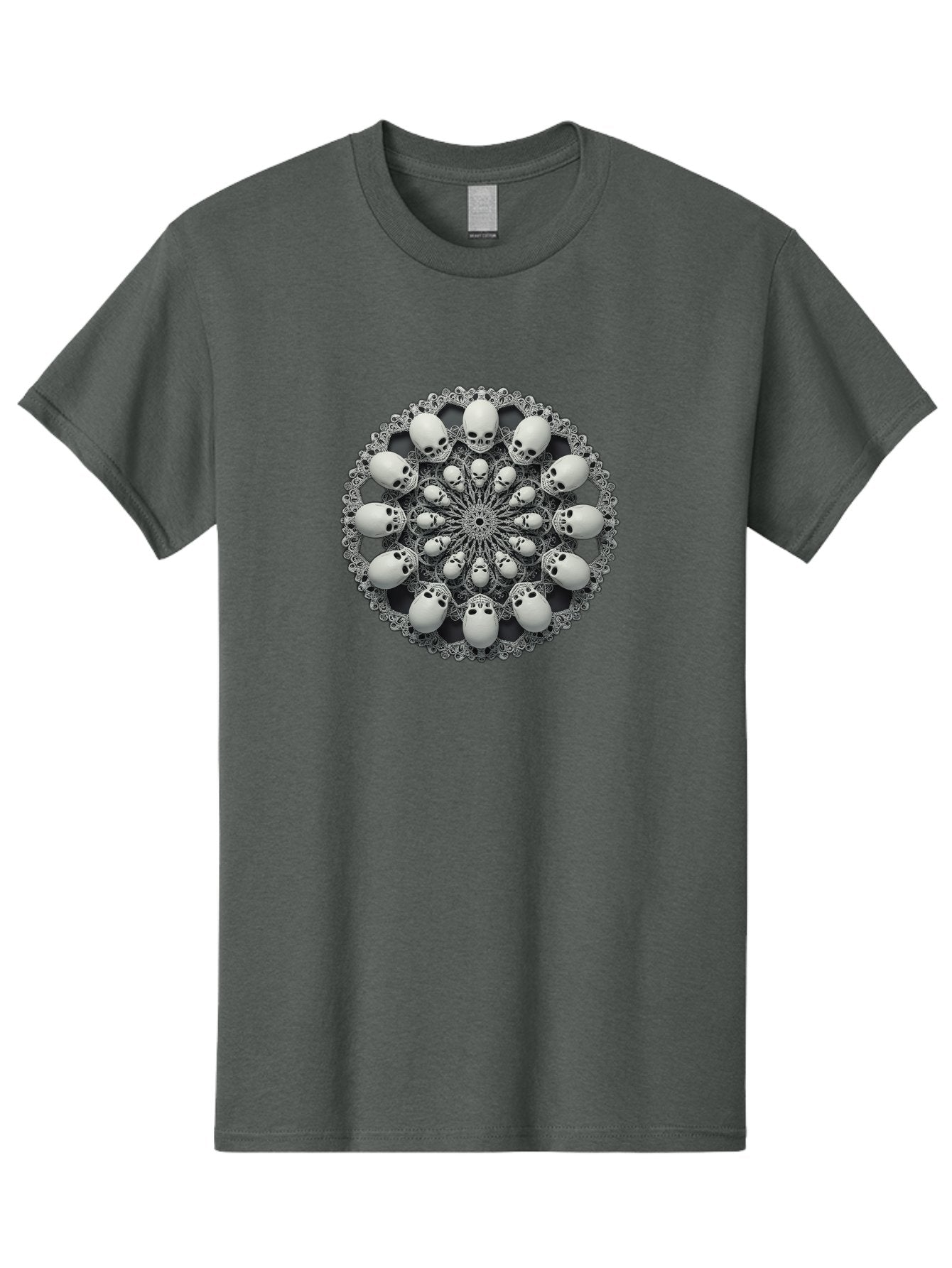 Skull-Mandala Men'S Graphic Tee, 100% Cotton, Comfortable Casual Summer Wear, Machine Washable, Mandala Design, Skull Art, Intricate Patterns, White Skulls, Mystical Symbols, Hypnotic Visuals, Geometric Shapes, Ornate Details, Abstract Art, Bad602 7