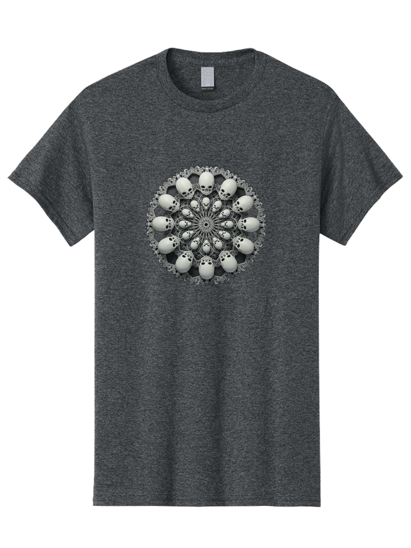 Skull-Mandala Men'S Graphic Tee, 100% Cotton, Comfortable Casual Summer Wear, Machine Washable, Mandala Design, Skull Art, Intricate Patterns, White Skulls, Mystical Symbols, Hypnotic Visuals, Geometric Shapes, Ornate Details, Abstract Art, Bad602 10