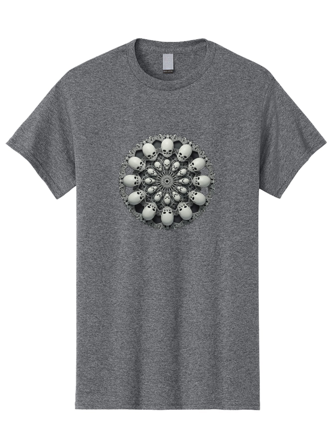 Skull-Mandala Men'S Graphic Tee, 100% Cotton, Comfortable Casual Summer Wear, Machine Washable, Mandala Design, Skull Art, Intricate Patterns, White Skulls, Mystical Symbols, Hypnotic Visuals, Geometric Shapes, Ornate Details, Abstract Art, Bad602 8