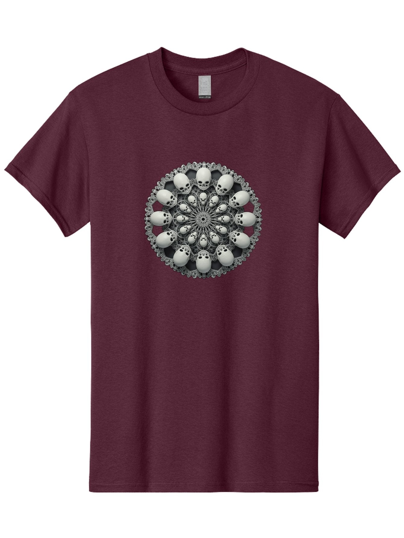 Skull-Mandala Men'S Graphic Tee, 100% Cotton, Comfortable Casual Summer Wear, Machine Washable, Mandala Design, Skull Art, Intricate Patterns, White Skulls, Mystical Symbols, Hypnotic Visuals, Geometric Shapes, Ornate Details, Abstract Art, Bad602 15