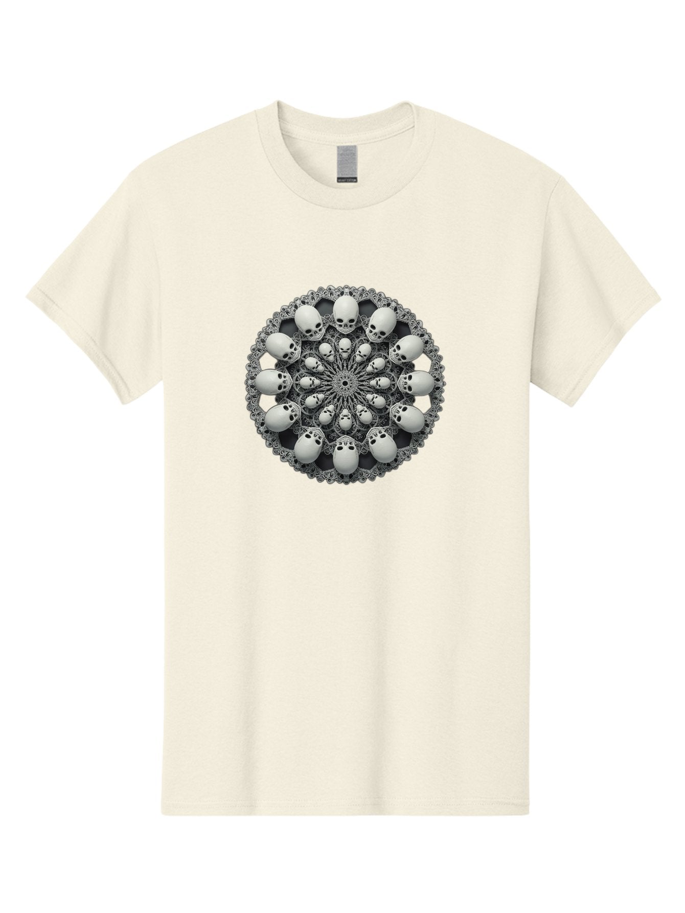Skull-Mandala Men'S Graphic Tee, 100% Cotton, Comfortable Casual Summer Wear, Machine Washable, Mandala Design, Skull Art, Intricate Patterns, White Skulls, Mystical Symbols, Hypnotic Visuals, Geometric Shapes, Ornate Details, Abstract Art, Bad602 11