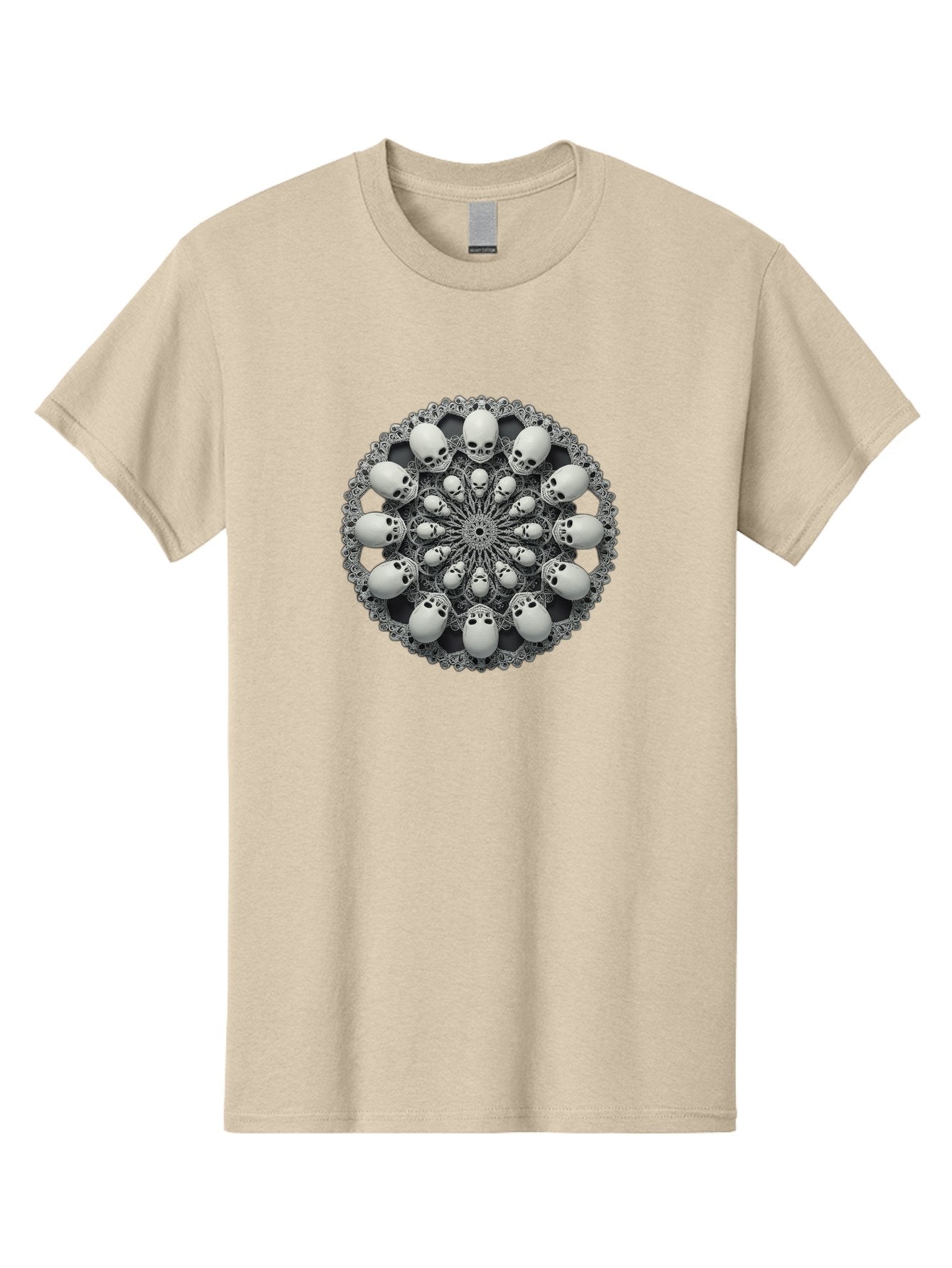 Skull-Mandala Men'S Graphic Tee, 100% Cotton, Comfortable Casual Summer Wear, Machine Washable, Mandala Design, Skull Art, Intricate Patterns, White Skulls, Mystical Symbols, Hypnotic Visuals, Geometric Shapes, Ornate Details, Abstract Art, Bad602 3