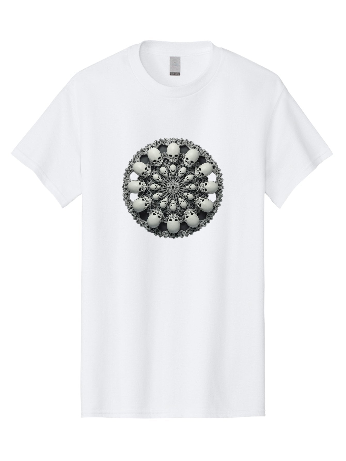 Skull-Mandala Men'S Graphic Tee, 100% Cotton, Comfortable Casual Summer Wear, Machine Washable, Mandala Design, Skull Art, Intricate Patterns, White Skulls, Mystical Symbols, Hypnotic Visuals, Geometric Shapes, Ornate Details, Abstract Art, Bad602 6