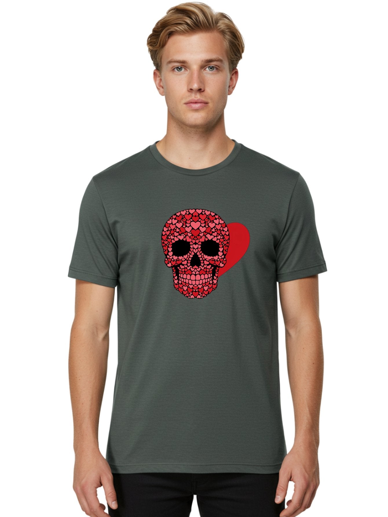 Skull-Of-Hearts Men'S Graphic Tee, 100% Cotton, Comfortable Casual Summer Wear, Machine Washable, Skull With Hearts, Heart-Shaped Skull Design, Sugar Skull Art, Red Hearts, Valentine'S Day Theme, Love Symbol, Heart Pattern, Skull Decoration, Bad603 18