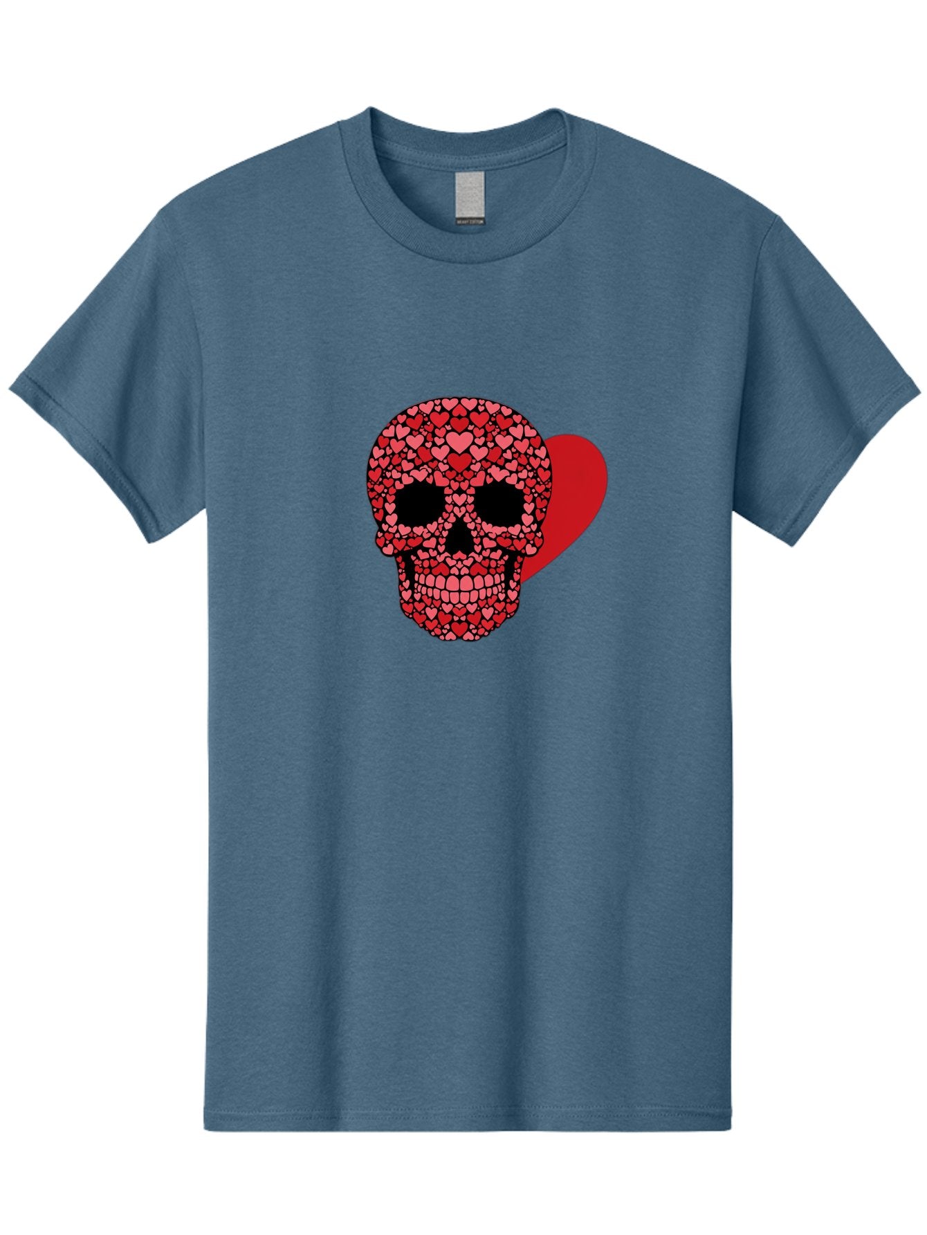Skull-Of-Hearts Men'S Graphic Tee, 100% Cotton, Comfortable Casual Summer Wear, Machine Washable, Skull With Hearts, Heart-Shaped Skull Design, Sugar Skull Art, Red Hearts, Valentine'S Day Theme, Love Symbol, Heart Pattern, Skull Decoration, Bad603 3