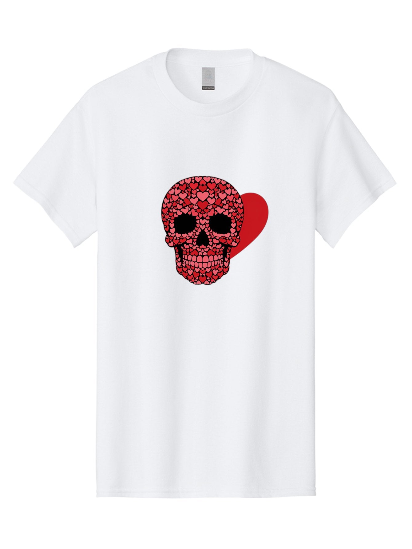 Skull-Of-Hearts Men'S Graphic Tee, 100% Cotton, Comfortable Casual Summer Wear, Machine Washable, Skull With Hearts, Heart-Shaped Skull Design, Sugar Skull Art, Red Hearts, Valentine'S Day Theme, Love Symbol, Heart Pattern, Skull Decoration, Bad603