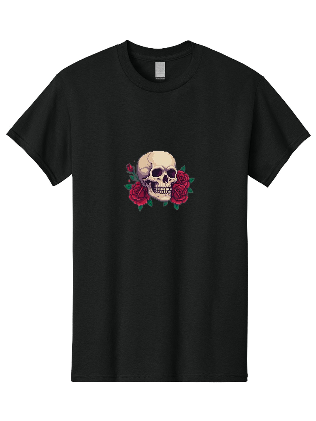 Skull-Pixel-Art Men'S Graphic Tee, 100% Cotton, Comfortable Casual Summer Wear, Machine Washable, Human Skull, Red Roses, Pixel Art, Gothic Style, Dark Beauty, Skull Decoration, Floral Skull, Goth Aesthetic, Pixelated Skull Bad604 7
