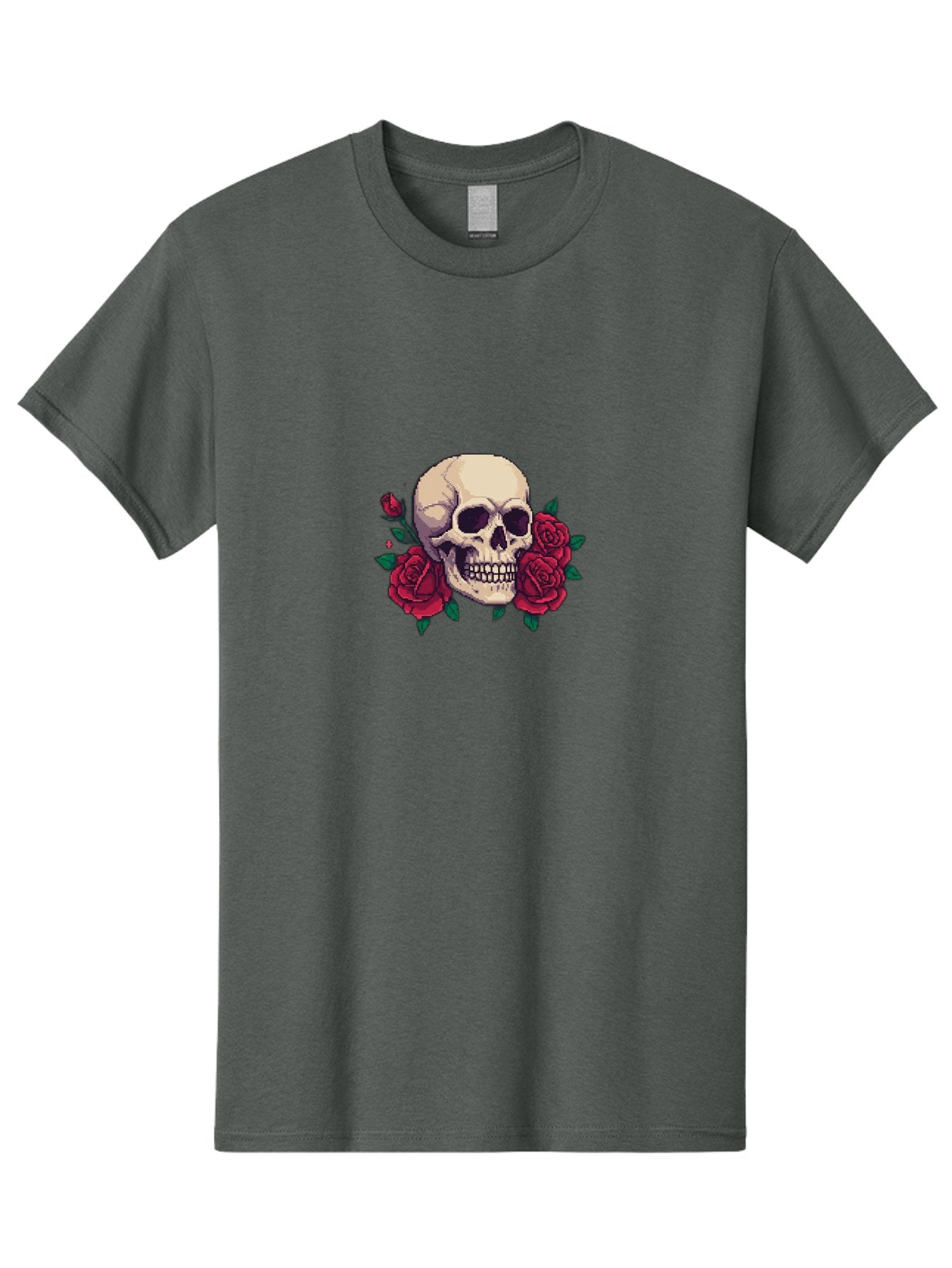 Skull-Pixel-Art Men'S Graphic Tee, 100% Cotton, Comfortable Casual Summer Wear, Machine Washable, Human Skull, Red Roses, Pixel Art, Gothic Style, Dark Beauty, Skull Decoration, Floral Skull, Goth Aesthetic, Pixelated Skull Bad604 13