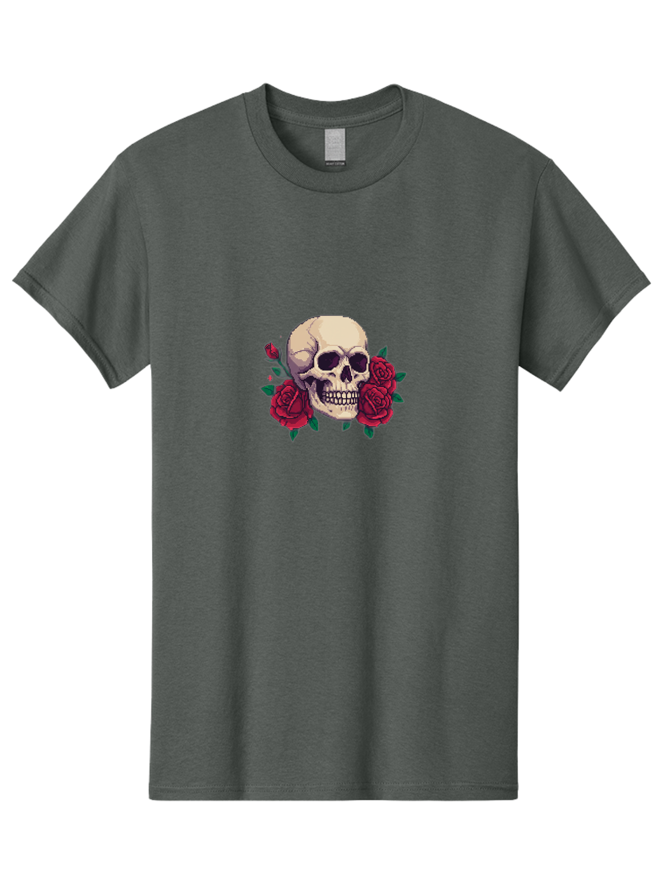 Skull-Pixel-Art Men'S Graphic Tee, 100% Cotton, Comfortable Casual Summer Wear, Machine Washable, Human Skull, Red Roses, Pixel Art, Gothic Style, Dark Beauty, Skull Decoration, Floral Skull, Goth Aesthetic, Pixelated Skull Bad604 15