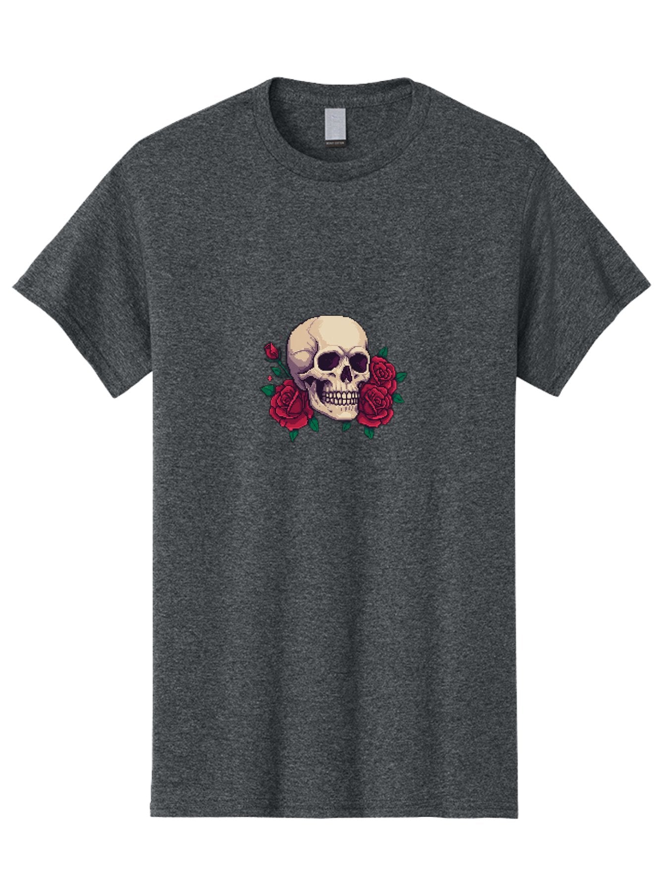 Skull-Pixel-Art Men'S Graphic Tee, 100% Cotton, Comfortable Casual Summer Wear, Machine Washable, Human Skull, Red Roses, Pixel Art, Gothic Style, Dark Beauty, Skull Decoration, Floral Skull, Goth Aesthetic, Pixelated Skull Bad604 8