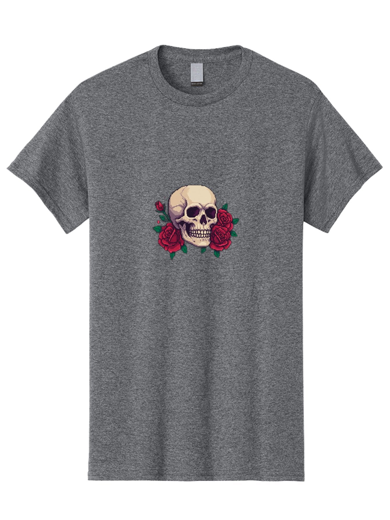 Skull-Pixel-Art Men'S Graphic Tee, 100% Cotton, Comfortable Casual Summer Wear, Machine Washable, Human Skull, Red Roses, Pixel Art, Gothic Style, Dark Beauty, Skull Decoration, Floral Skull, Goth Aesthetic, Pixelated Skull Bad604 10