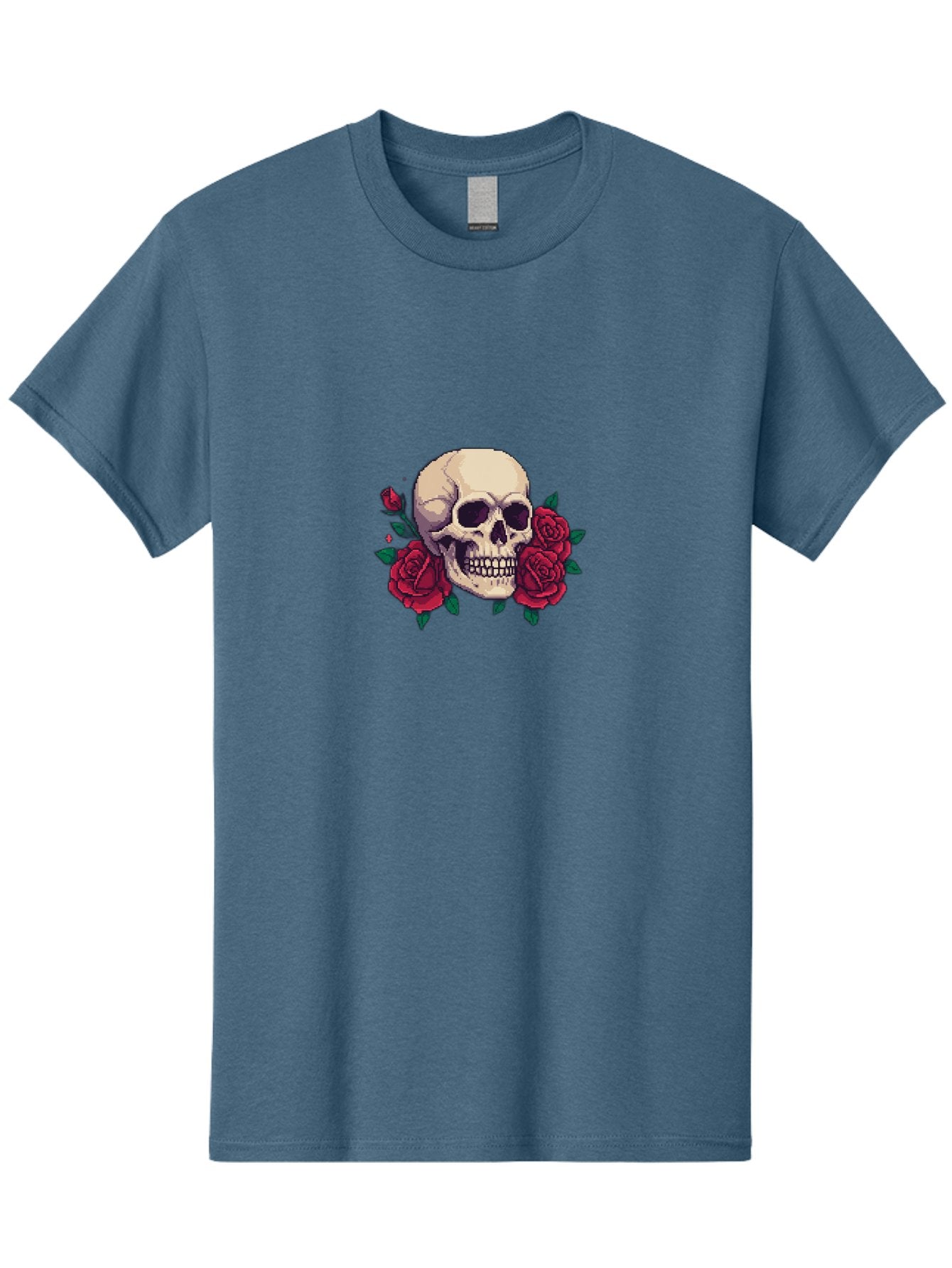 Skull-Pixel-Art Men'S Graphic Tee, 100% Cotton, Comfortable Casual Summer Wear, Machine Washable, Human Skull, Red Roses, Pixel Art, Gothic Style, Dark Beauty, Skull Decoration, Floral Skull, Goth Aesthetic, Pixelated Skull Bad604 15