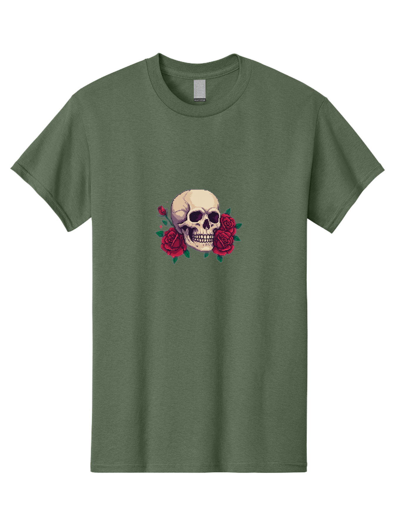 Skull-Pixel-Art Men'S Graphic Tee, 100% Cotton, Comfortable Casual Summer Wear, Machine Washable, Human Skull, Red Roses, Pixel Art, Gothic Style, Dark Beauty, Skull Decoration, Floral Skull, Goth Aesthetic, Pixelated Skull Bad604 5