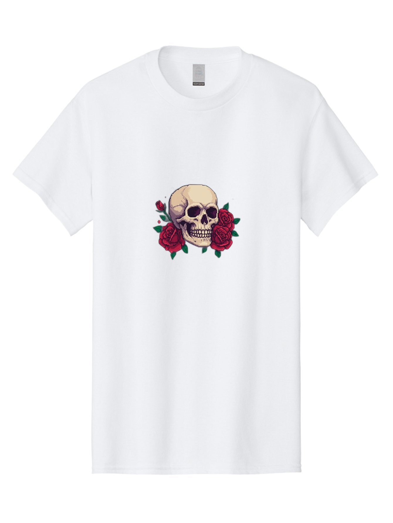 Skull-Pixel-Art Men'S Graphic Tee, 100% Cotton, Comfortable Casual Summer Wear, Machine Washable, Human Skull, Red Roses, Pixel Art, Gothic Style, Dark Beauty, Skull Decoration, Floral Skull, Goth Aesthetic, Pixelated Skull Bad604 3