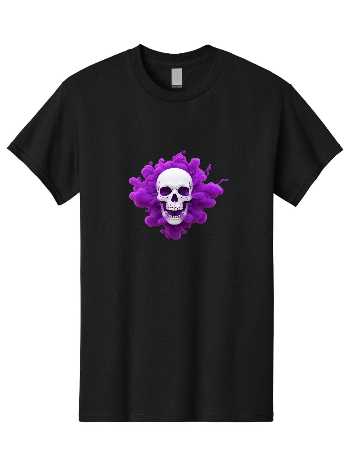 Skull-Purple-Smoke Men'S Graphic Tee, 100% Cotton, Comfortable Casual Summer Wear, Machine Washable, Human Skull, Purple Smoke, Dark Art, Gothic Style, Mysterious Atmosphere, Surreal Imagery, Edgy Design, Vibrant Purple Hue Bad605 12