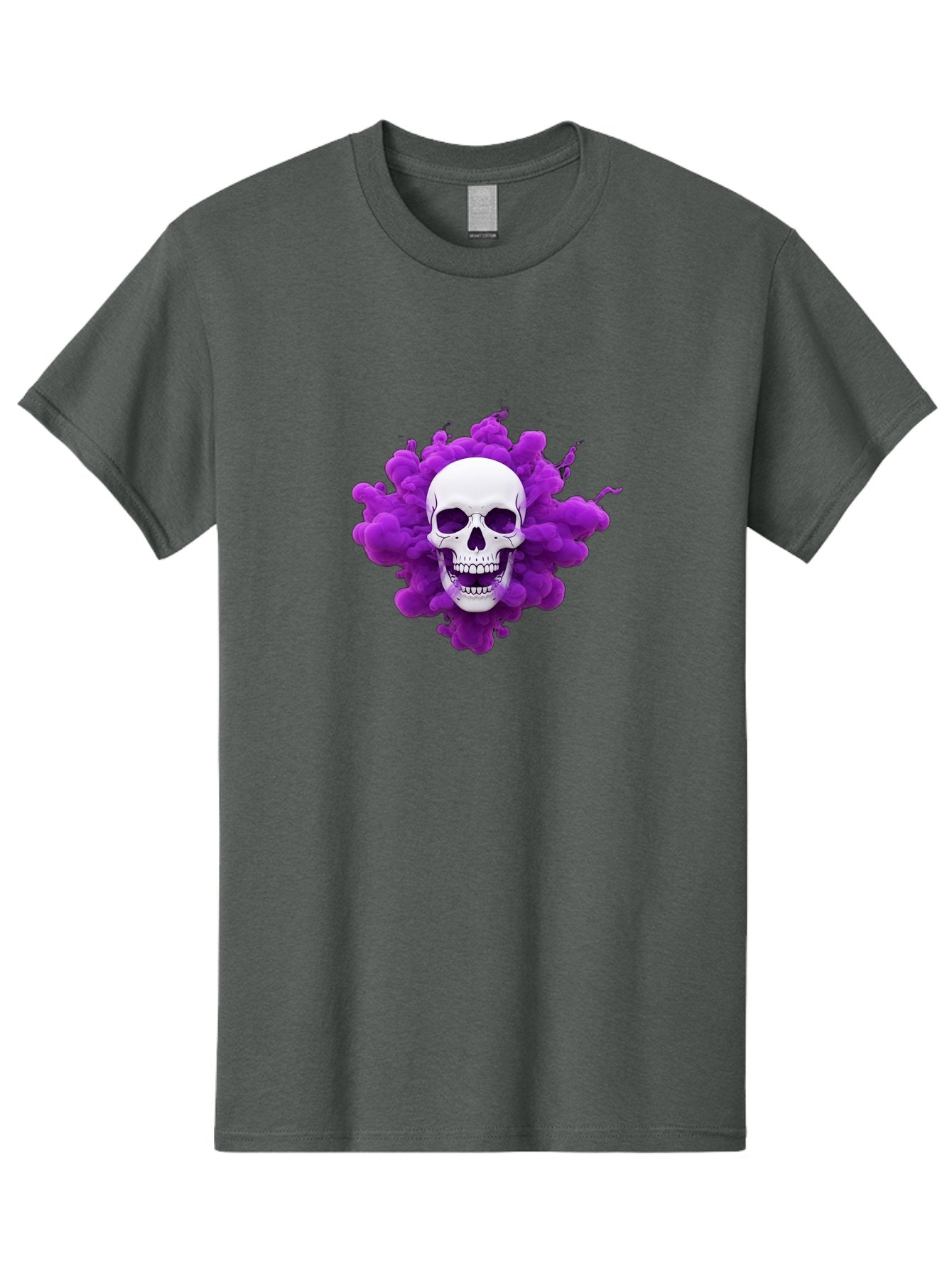 Skull-Purple-Smoke Men'S Graphic Tee, 100% Cotton, Comfortable Casual Summer Wear, Machine Washable, Human Skull, Purple Smoke, Dark Art, Gothic Style, Mysterious Atmosphere, Surreal Imagery, Edgy Design, Vibrant Purple Hue Bad605 5