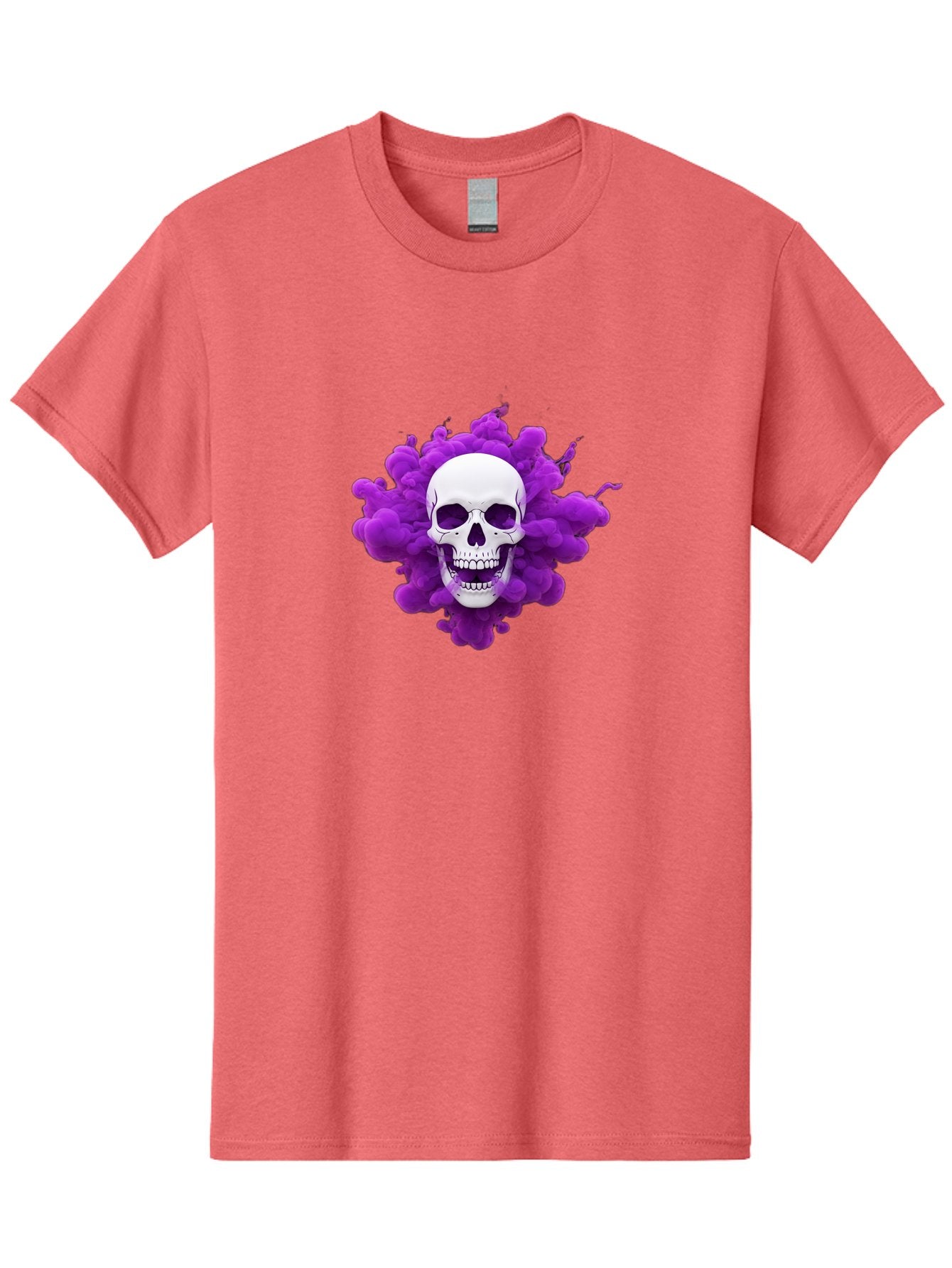 Skull-Purple-Smoke Men'S Graphic Tee, 100% Cotton, Comfortable Casual Summer Wear, Machine Washable, Human Skull, Purple Smoke, Dark Art, Gothic Style, Mysterious Atmosphere, Surreal Imagery, Edgy Design, Vibrant Purple Hue Bad605 11