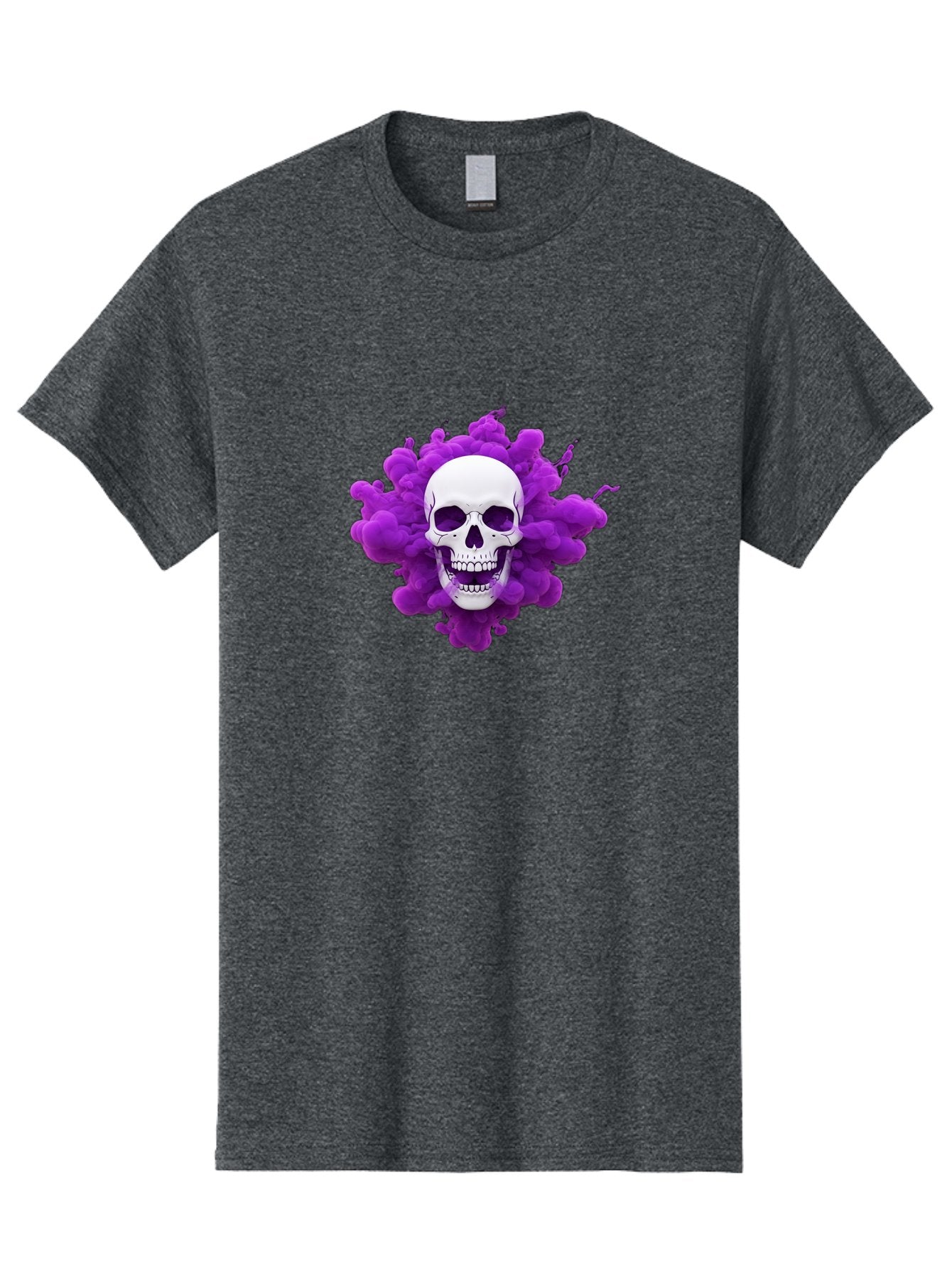 Skull-Purple-Smoke Men'S Graphic Tee, 100% Cotton, Comfortable Casual Summer Wear, Machine Washable, Human Skull, Purple Smoke, Dark Art, Gothic Style, Mysterious Atmosphere, Surreal Imagery, Edgy Design, Vibrant Purple Hue Bad605