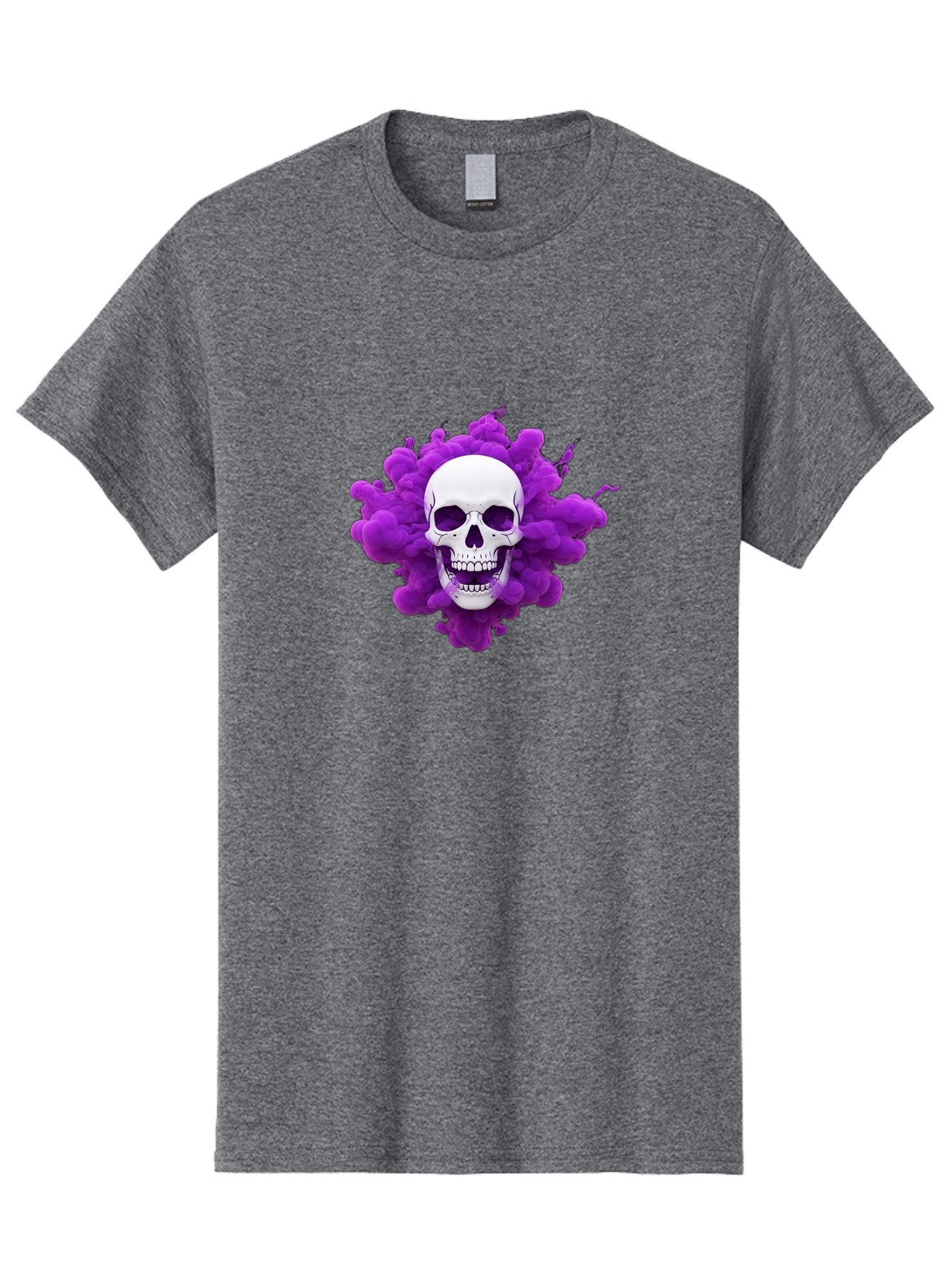 Skull-Purple-Smoke Men'S Graphic Tee, 100% Cotton, Comfortable Casual Summer Wear, Machine Washable, Human Skull, Purple Smoke, Dark Art, Gothic Style, Mysterious Atmosphere, Surreal Imagery, Edgy Design, Vibrant Purple Hue Bad605