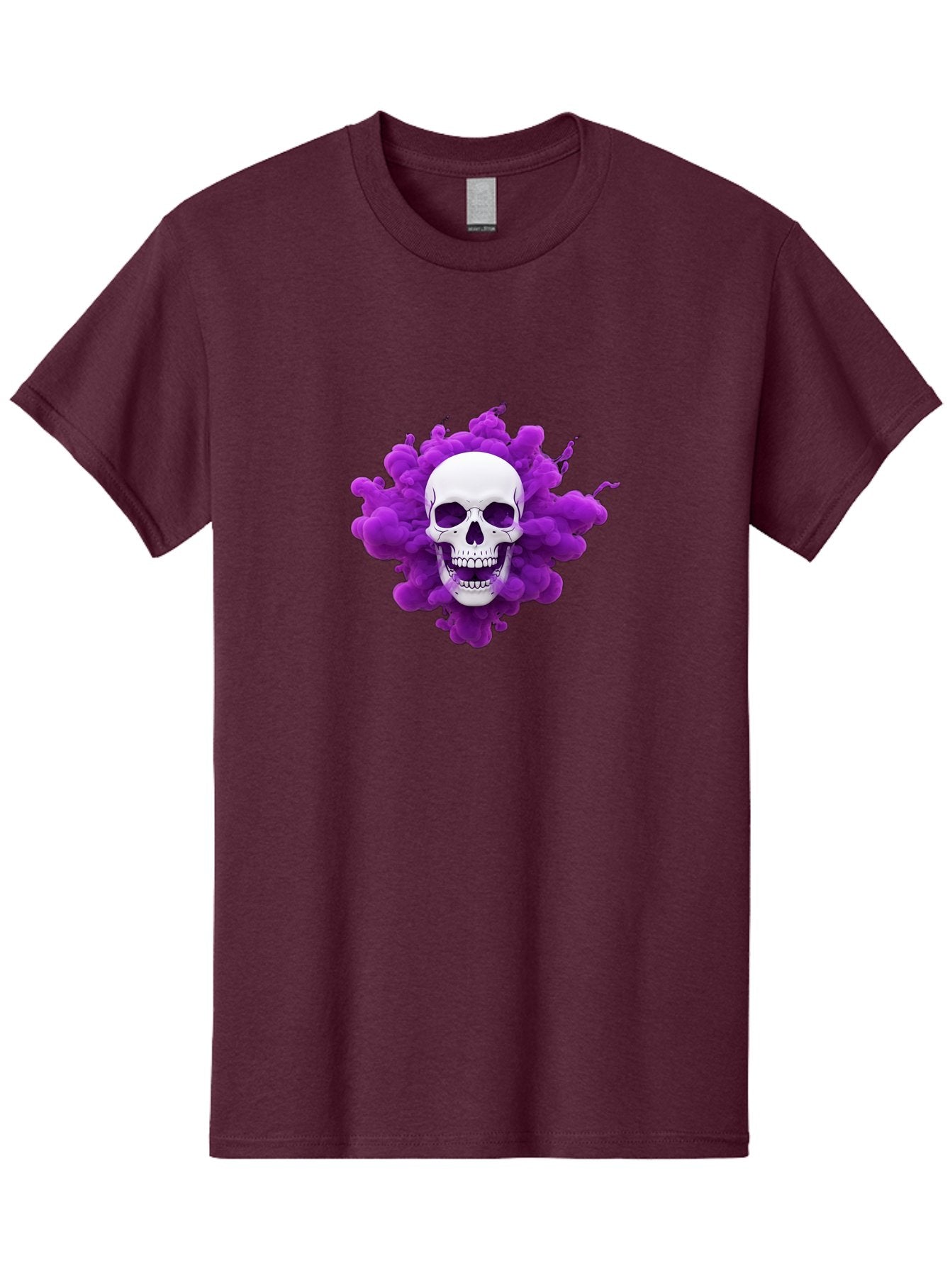 Skull-Purple-Smoke Men'S Graphic Tee, 100% Cotton, Comfortable Casual Summer Wear, Machine Washable, Human Skull, Purple Smoke, Dark Art, Gothic Style, Mysterious Atmosphere, Surreal Imagery, Edgy Design, Vibrant Purple Hue Bad605 13