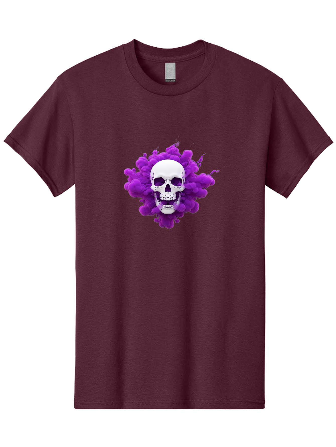 Skull-Purple-Smoke Men'S Graphic Tee, 100% Cotton, Comfortable Casual Summer Wear, Machine Washable, Human Skull, Purple Smoke, Dark Art, Gothic Style, Mysterious Atmosphere, Surreal Imagery, Edgy Design, Vibrant Purple Hue Bad605 15