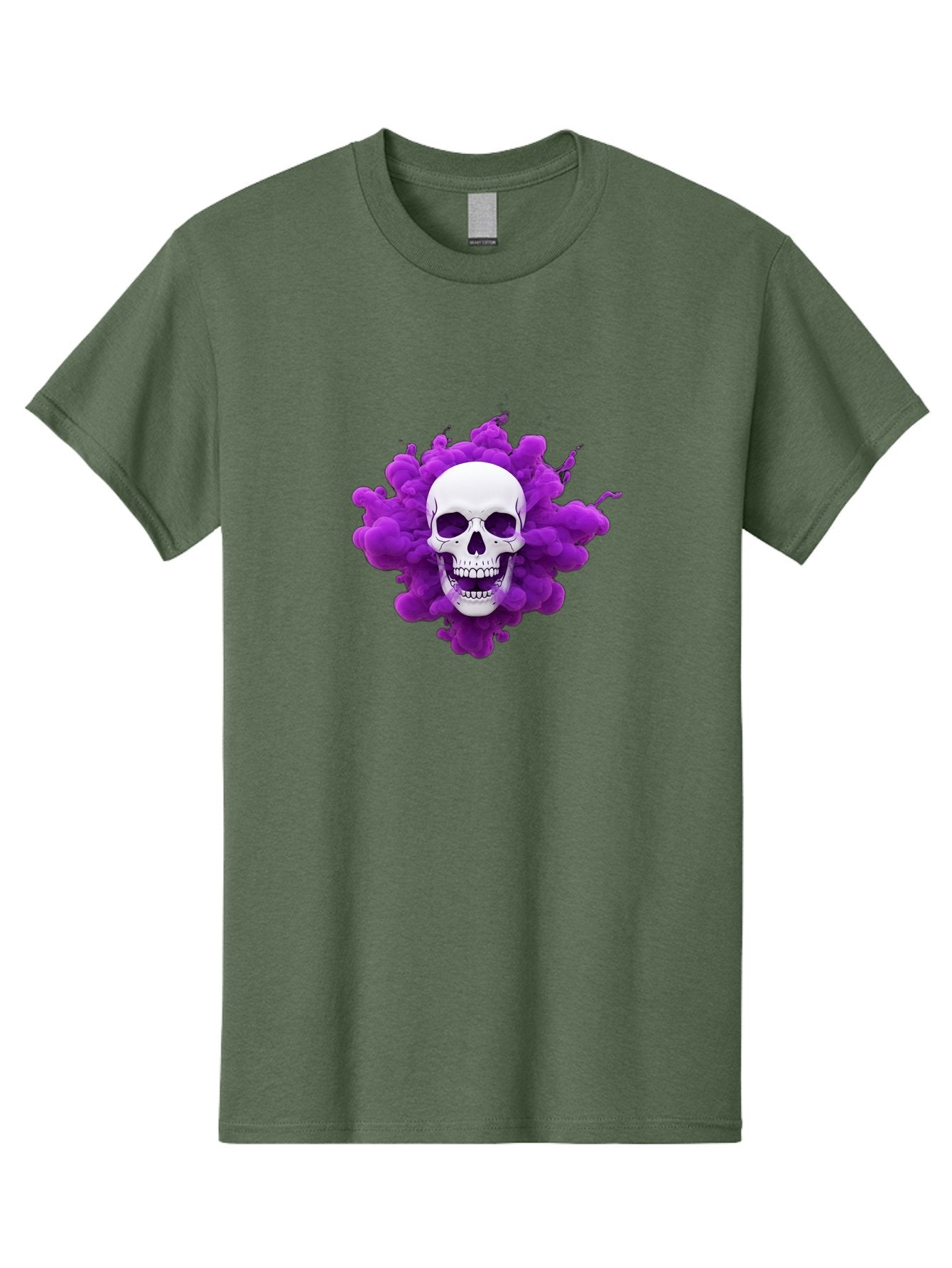 Skull-Purple-Smoke Men'S Graphic Tee, 100% Cotton, Comfortable Casual Summer Wear, Machine Washable, Human Skull, Purple Smoke, Dark Art, Gothic Style, Mysterious Atmosphere, Surreal Imagery, Edgy Design, Vibrant Purple Hue Bad605 6