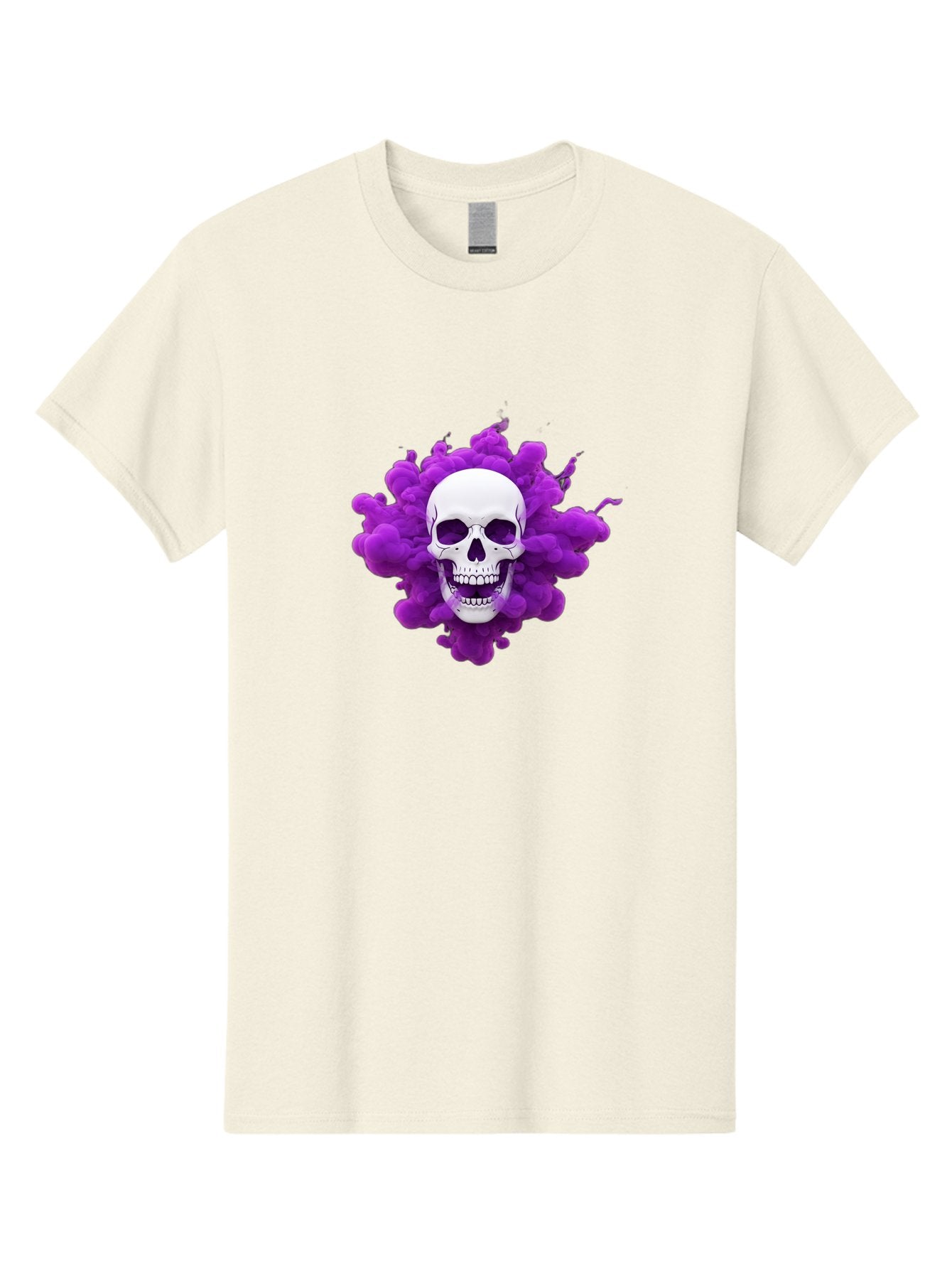 Skull-Purple-Smoke Men'S Graphic Tee, 100% Cotton, Comfortable Casual Summer Wear, Machine Washable, Human Skull, Purple Smoke, Dark Art, Gothic Style, Mysterious Atmosphere, Surreal Imagery, Edgy Design, Vibrant Purple Hue Bad605 8