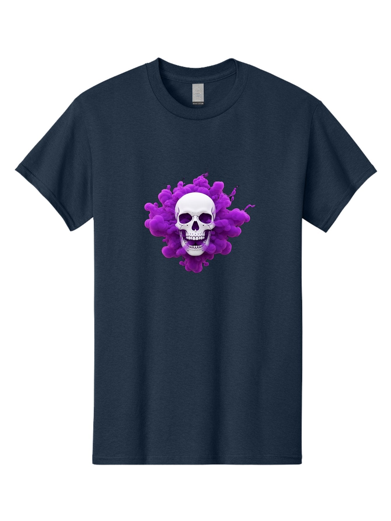 Skull-Purple-Smoke Men'S Graphic Tee, 100% Cotton, Comfortable Casual Summer Wear, Machine Washable, Human Skull, Purple Smoke, Dark Art, Gothic Style, Mysterious Atmosphere, Surreal Imagery, Edgy Design, Vibrant Purple Hue Bad605 3
