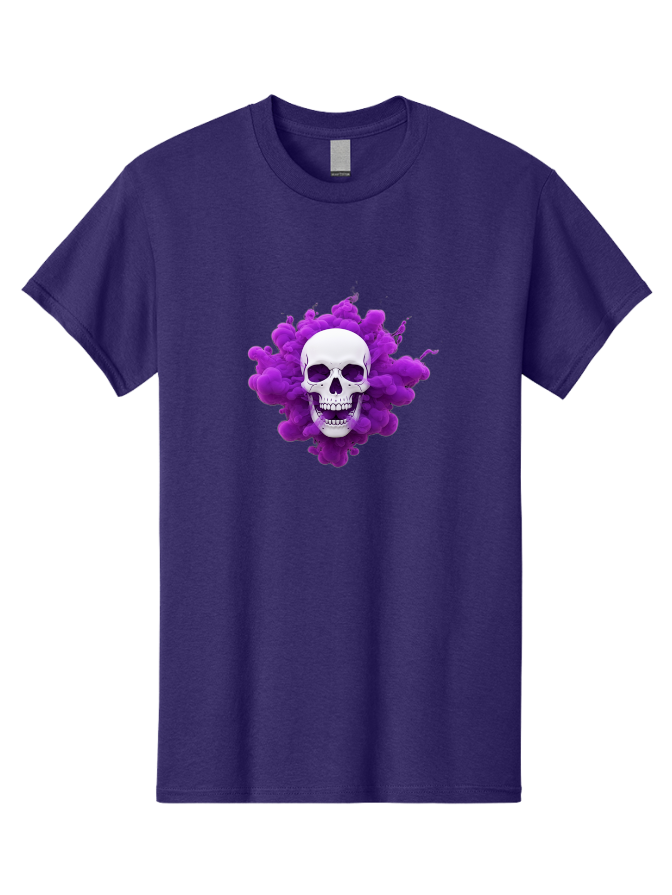 Skull-Purple-Smoke Men'S Graphic Tee, 100% Cotton, Comfortable Casual Summer Wear, Machine Washable, Human Skull, Purple Smoke, Dark Art, Gothic Style, Mysterious Atmosphere, Surreal Imagery, Edgy Design, Vibrant Purple Hue Bad605