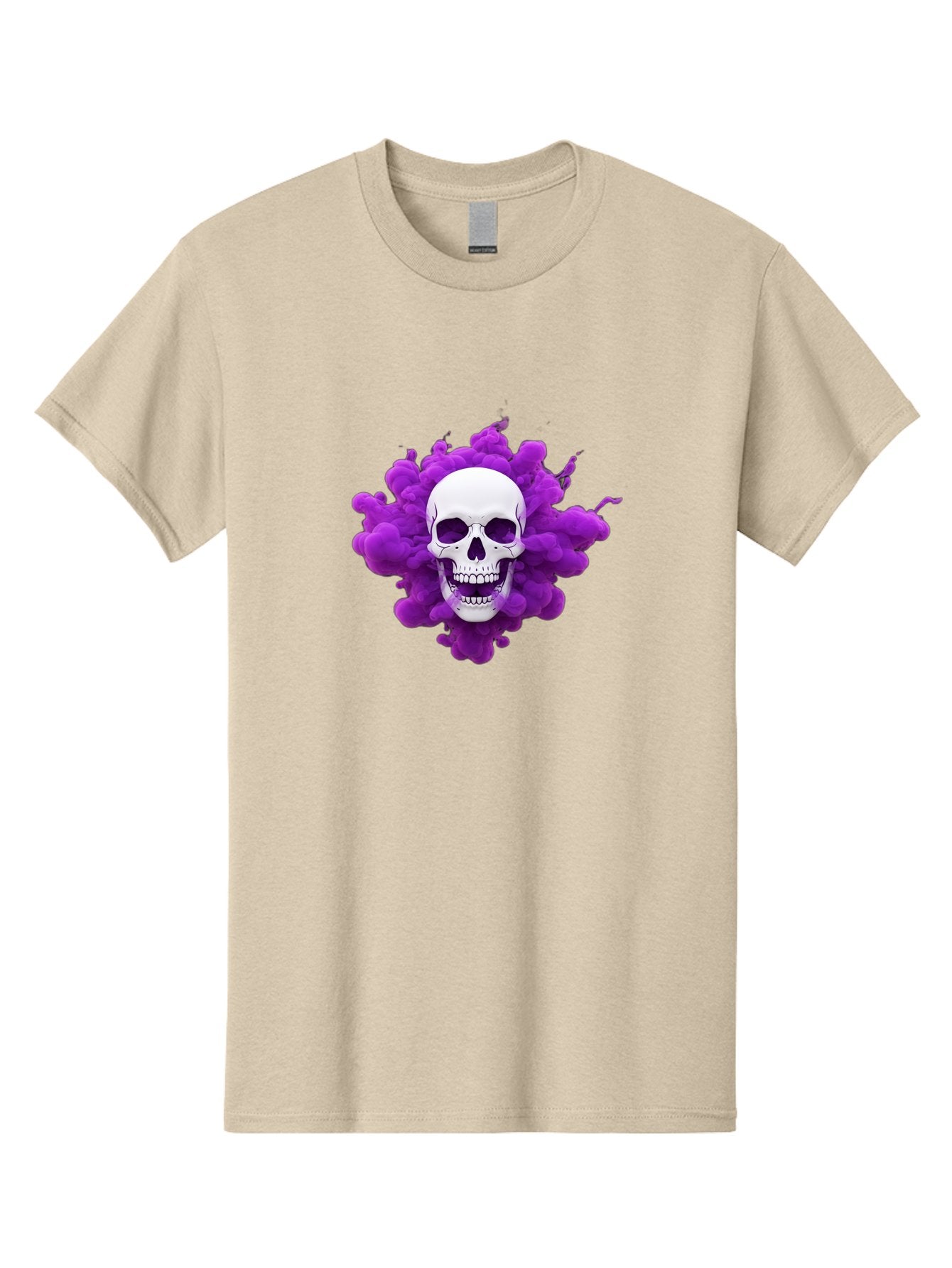 Skull-Purple-Smoke Men'S Graphic Tee, 100% Cotton, Comfortable Casual Summer Wear, Machine Washable, Human Skull, Purple Smoke, Dark Art, Gothic Style, Mysterious Atmosphere, Surreal Imagery, Edgy Design, Vibrant Purple Hue Bad605 7