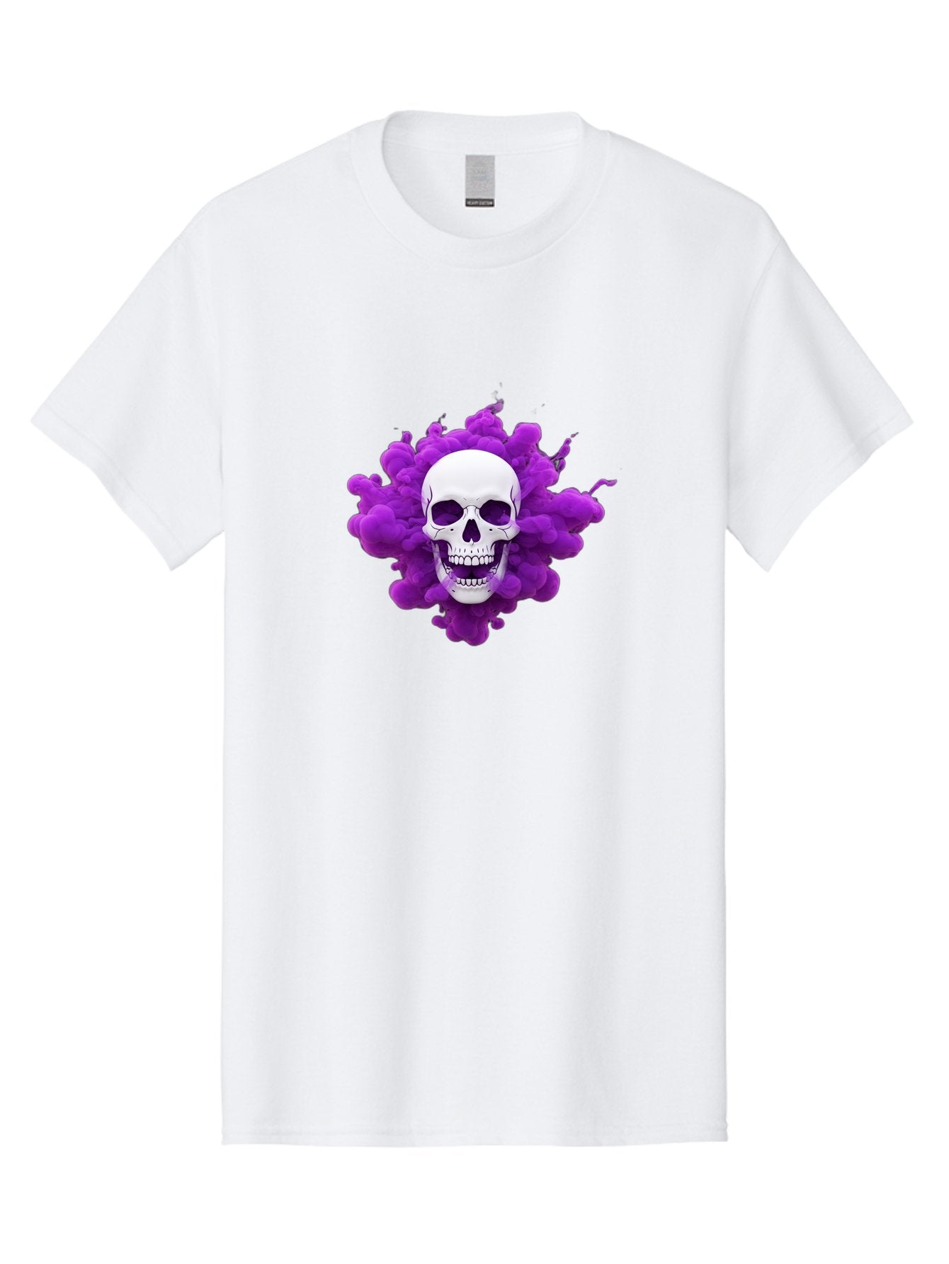 Skull-Purple-Smoke Men'S Graphic Tee, 100% Cotton, Comfortable Casual Summer Wear, Machine Washable, Human Skull, Purple Smoke, Dark Art, Gothic Style, Mysterious Atmosphere, Surreal Imagery, Edgy Design, Vibrant Purple Hue Bad605 9