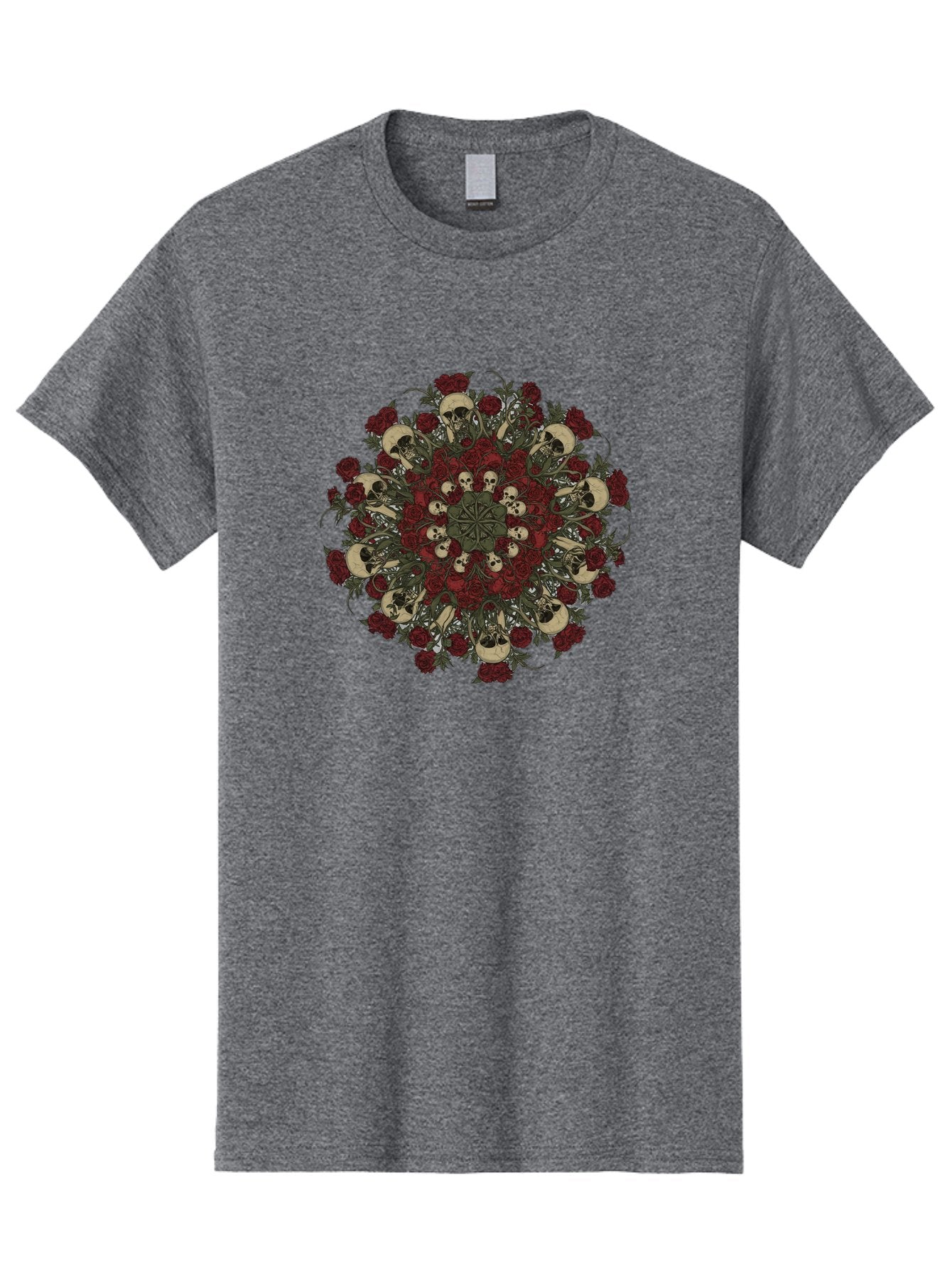 Skull-Rose-Mandala Men'S Graphic Tee, 100% Cotton, Comfortable Casual Summer Wear, Machine Washable, Skull Mandala, Dark Art, Floral Design, Red Roses, Skulls And Flowers, Intricate Patterns, Gothic Style, Mystical Symbols, Sacred Geometry, Bad606 6
