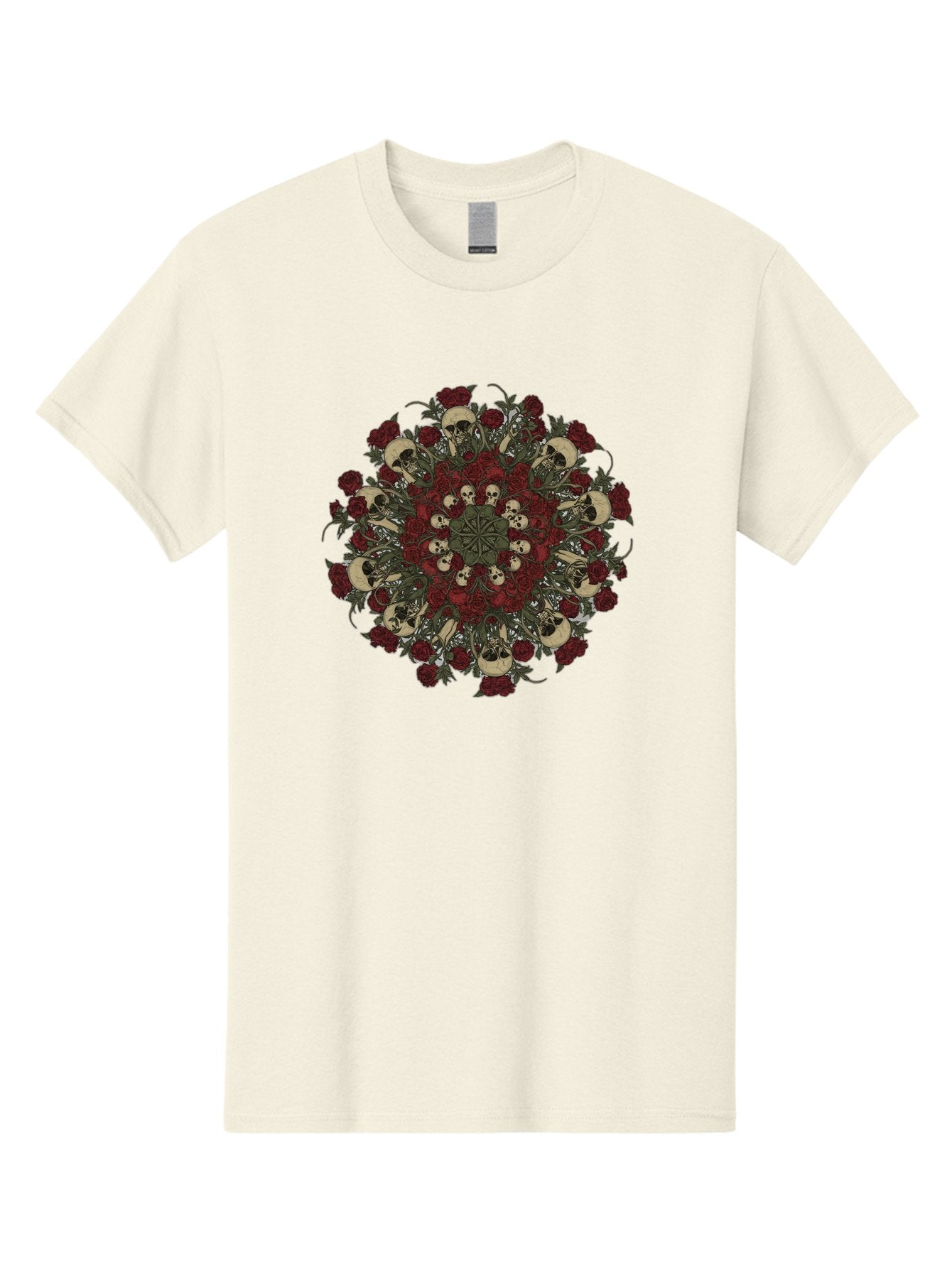 Skull-Rose-Mandala Men'S Graphic Tee, 100% Cotton, Comfortable Casual Summer Wear, Machine Washable, Skull Mandala, Dark Art, Floral Design, Red Roses, Skulls And Flowers, Intricate Patterns, Gothic Style, Mystical Symbols, Sacred Geometry, Bad606 5