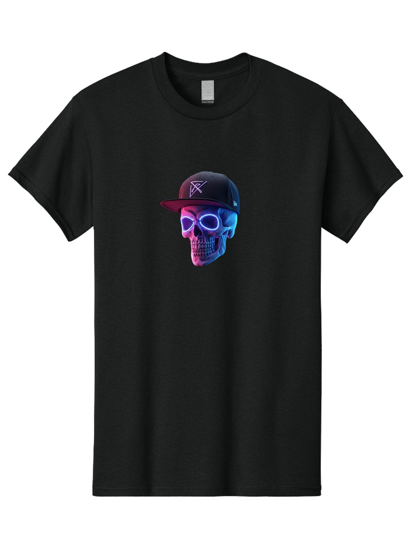 Skull-With-Baseball-Cap Men'S Graphic Tee, 100% Cotton, Comfortable Casual Summer Wear, Machine Washable, Glowing Skull, Neon Eyes, Zx Hat Logo, Futuristic Design, Edgy Style, Bold Graphics, Streetwear Fashion, Skull Art Bad607 9