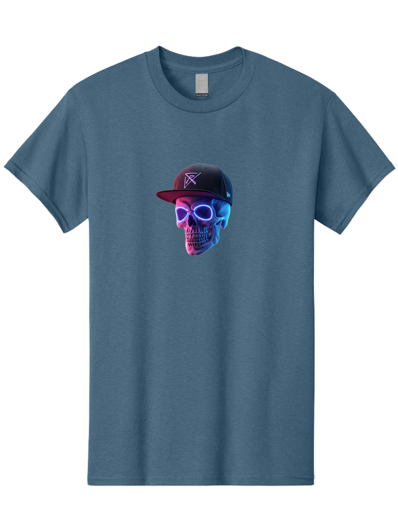 Skull-With-Baseball-Cap Men'S Graphic Tee, 100% Cotton, Comfortable Casual Summer Wear, Machine Washable, Glowing Skull, Neon Eyes, Zx Hat Logo, Futuristic Design, Edgy Style, Bold Graphics, Streetwear Fashion, Skull Art Bad607 6