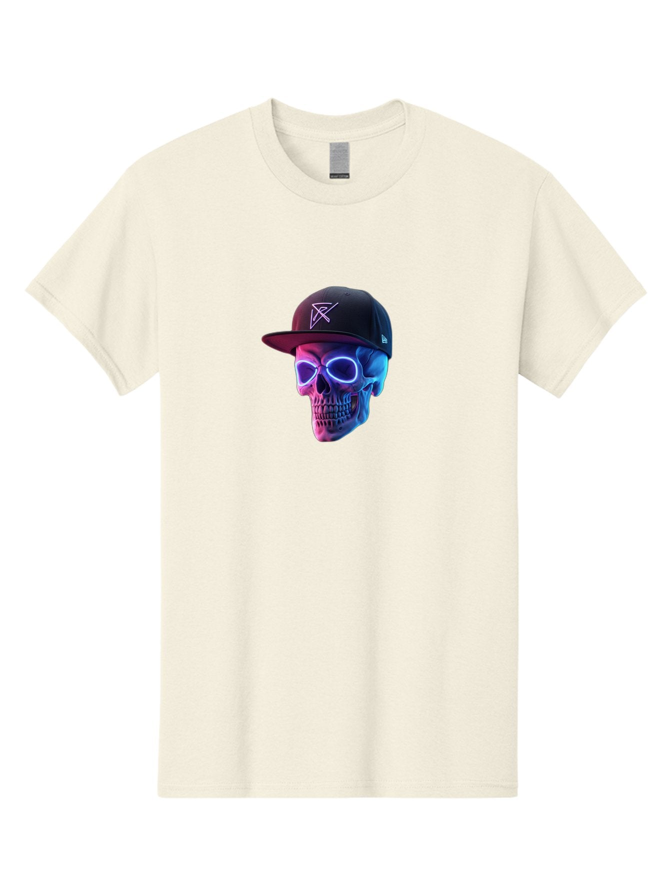 Skull-With-Baseball-Cap Men'S Graphic Tee, 100% Cotton, Comfortable Casual Summer Wear, Machine Washable, Glowing Skull, Neon Eyes, Zx Hat Logo, Futuristic Design, Edgy Style, Bold Graphics, Streetwear Fashion, Skull Art Bad607 15