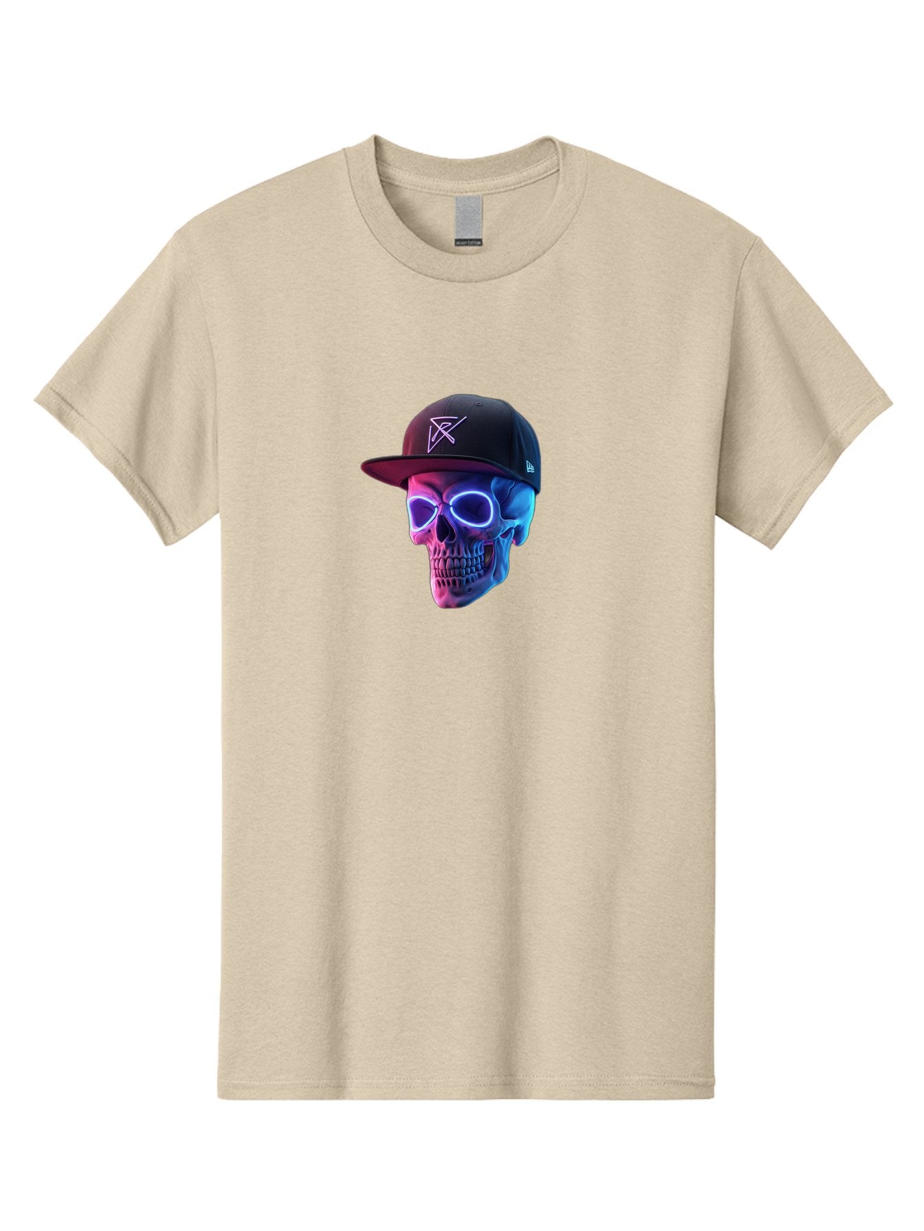 Skull-With-Baseball-Cap Men'S Graphic Tee, 100% Cotton, Comfortable Casual Summer Wear, Machine Washable, Glowing Skull, Neon Eyes, Zx Hat Logo, Futuristic Design, Edgy Style, Bold Graphics, Streetwear Fashion, Skull Art Bad607 11