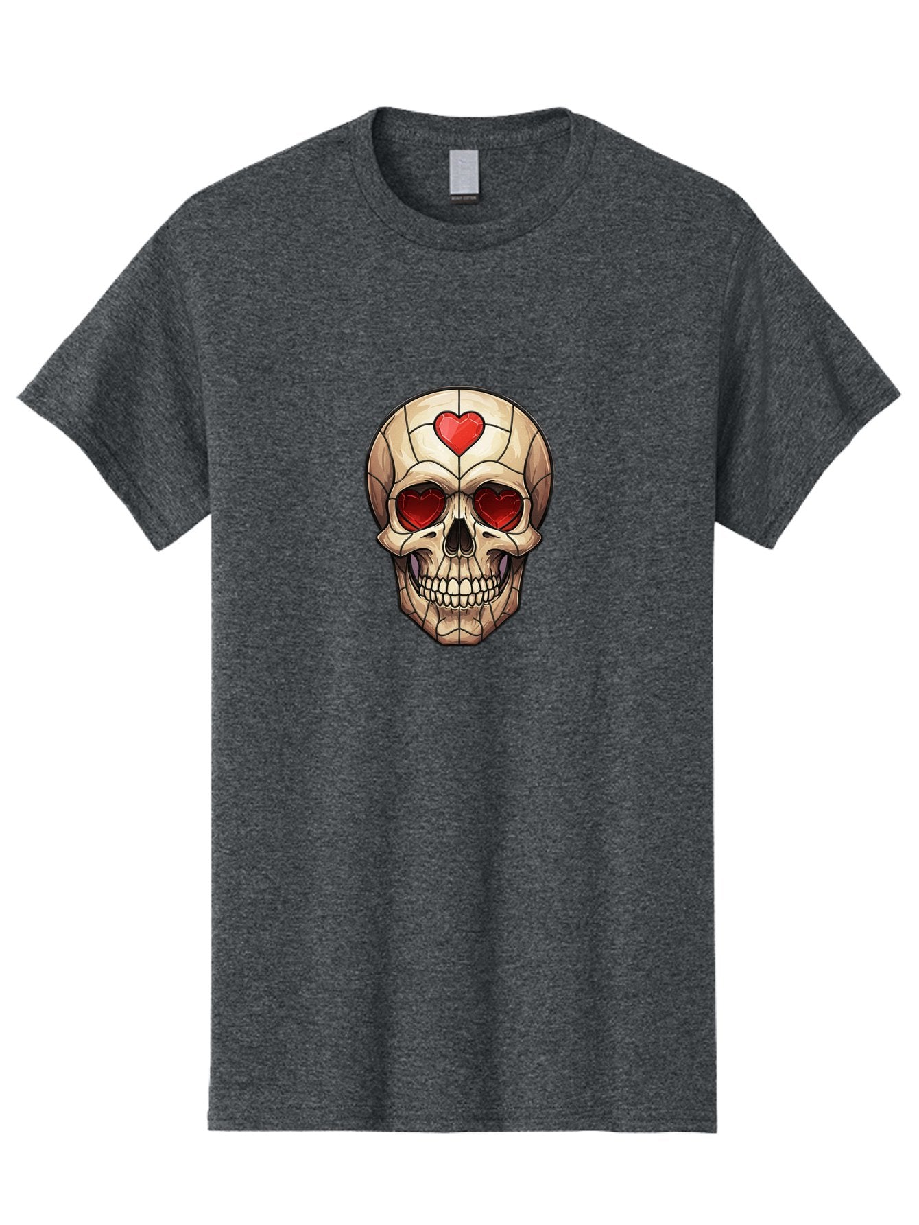 Skull-With-Heart-Eyes Men'S Graphic Tee, 100% Cotton, Comfortable Casual Summer Wear, Machine Washable, Cartoon Skull, Red Heart Eyes, Love Symbol, Grunge Art, Edgy Design, Tattoo Inspiration, Gothic Style, Heart-Shaped Eyes, Skull Art, Bad609 7