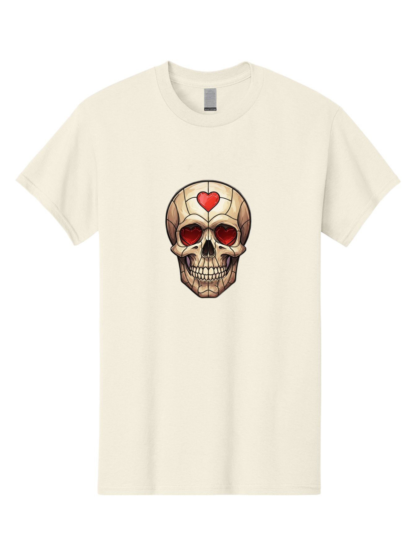 Skull-With-Heart-Eyes Men'S Graphic Tee, 100% Cotton, Comfortable Casual Summer Wear, Machine Washable, Cartoon Skull, Red Heart Eyes, Love Symbol, Grunge Art, Edgy Design, Tattoo Inspiration, Gothic Style, Heart-Shaped Eyes, Skull Art, Bad609 15