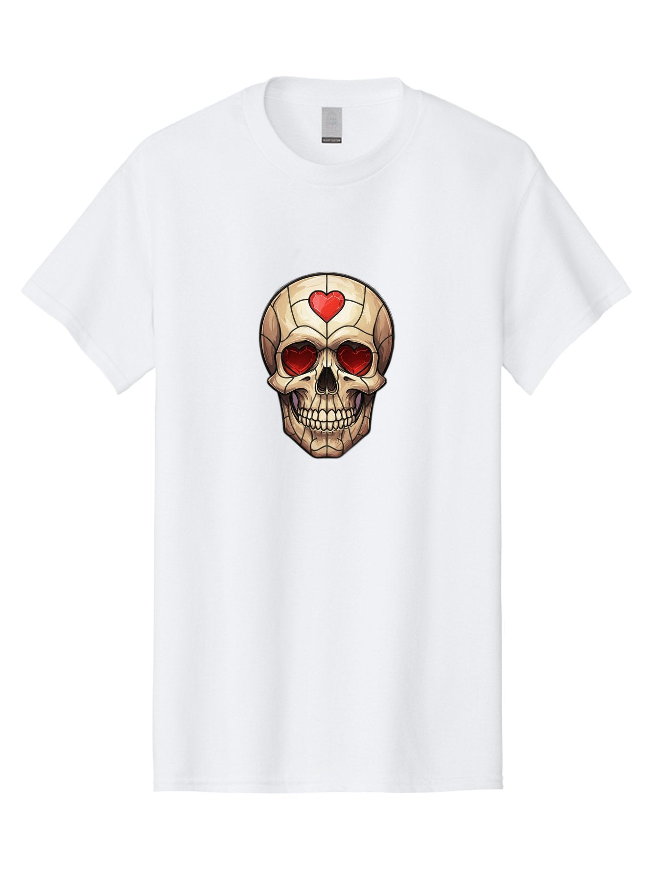 Skull-With-Heart-Eyes Men'S Graphic Tee, 100% Cotton, Comfortable Casual Summer Wear, Machine Washable, Cartoon Skull, Red Heart Eyes, Love Symbol, Grunge Art, Edgy Design, Tattoo Inspiration, Gothic Style, Heart-Shaped Eyes, Skull Art, Bad609 5