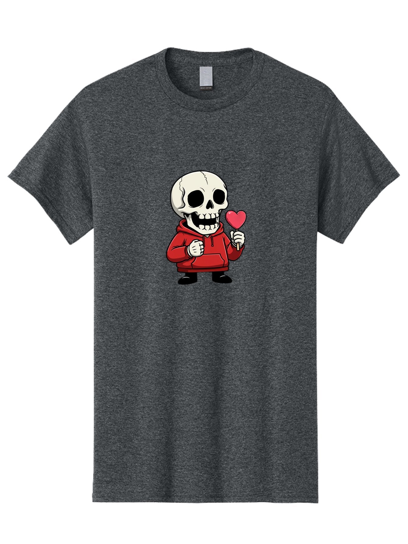 Skull-With-Heart-Lollipop Men'S Graphic Tee, 100% Cotton, Comfortable Casual Summer Wear, Machine Washable, Cartoon Skull, Red Hoodie, Heart-Shaped Lollipop, Sweet Treats, Quirky Character, Friendly Skeleton, Candy On Stick, Cartoon Art, Bad610 8