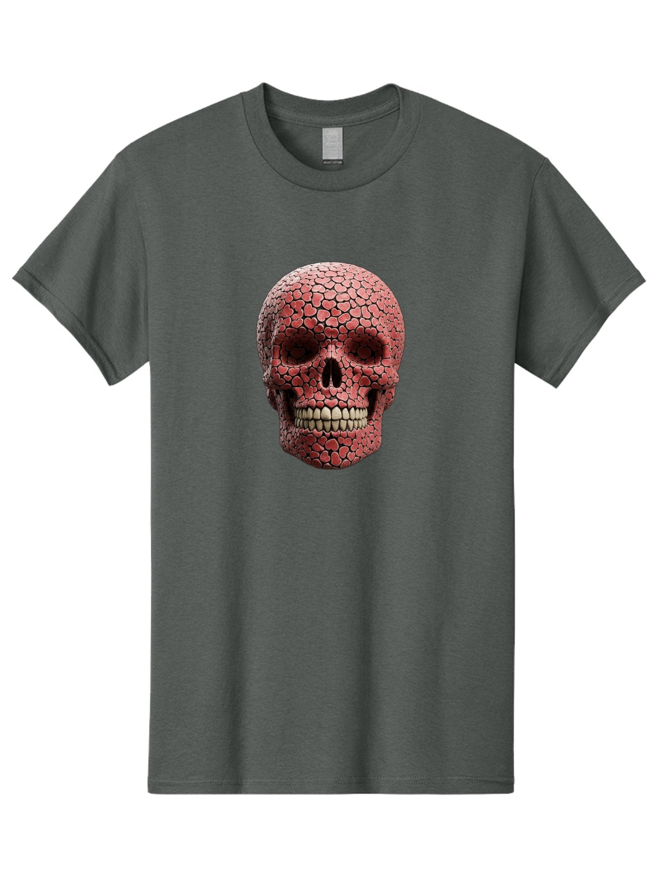 Skull-With-Hearts Men'S Graphic Tee, 100% Cotton, Comfortable Casual Summer Wear, Machine Washable, Skull Covered In Hearts, Red Hearts, Unique Design, Bold Art, Valentine'S Day Theme, Quirky Skull Art, 3D Illustration, Heart Pattern, Bad611 15