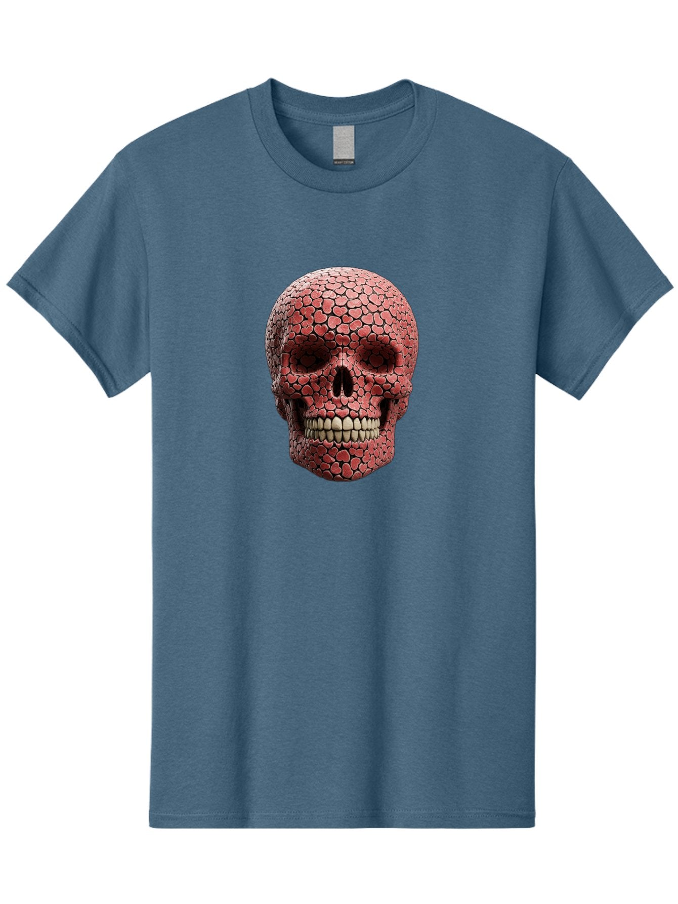 Skull-With-Hearts Men'S Graphic Tee, 100% Cotton, Comfortable Casual Summer Wear, Machine Washable, Skull Covered In Hearts, Red Hearts, Unique Design, Bold Art, Valentine'S Day Theme, Quirky Skull Art, 3D Illustration, Heart Pattern, Bad611 11
