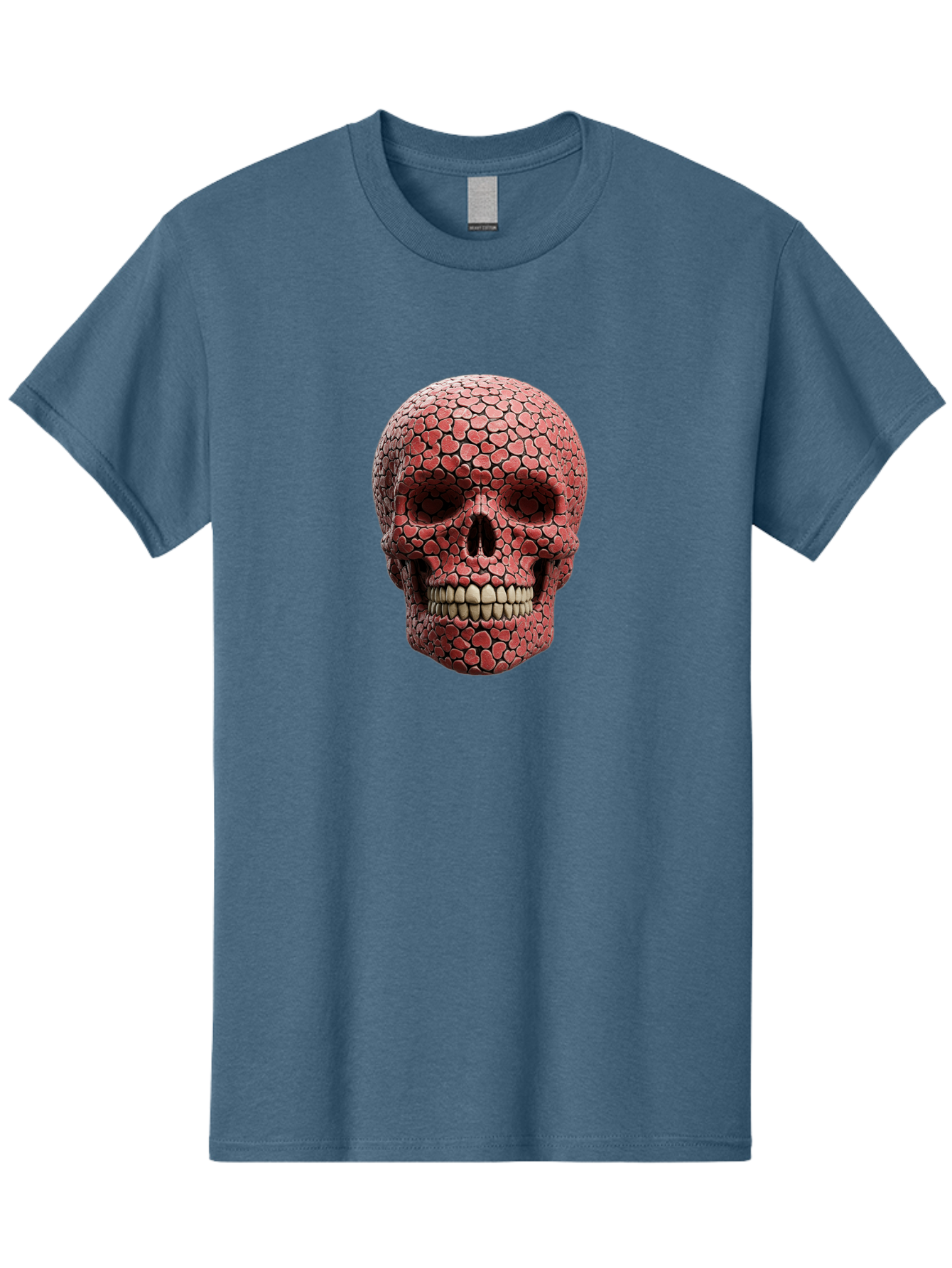 Skull-With-Hearts Men'S Graphic Tee, 100% Cotton, Comfortable Casual Summer Wear, Machine Washable, Skull Covered In Hearts, Red Hearts, Unique Design, Bold Art, Valentine'S Day Theme, Quirky Skull Art, 3D Illustration, Heart Pattern, Bad611 4