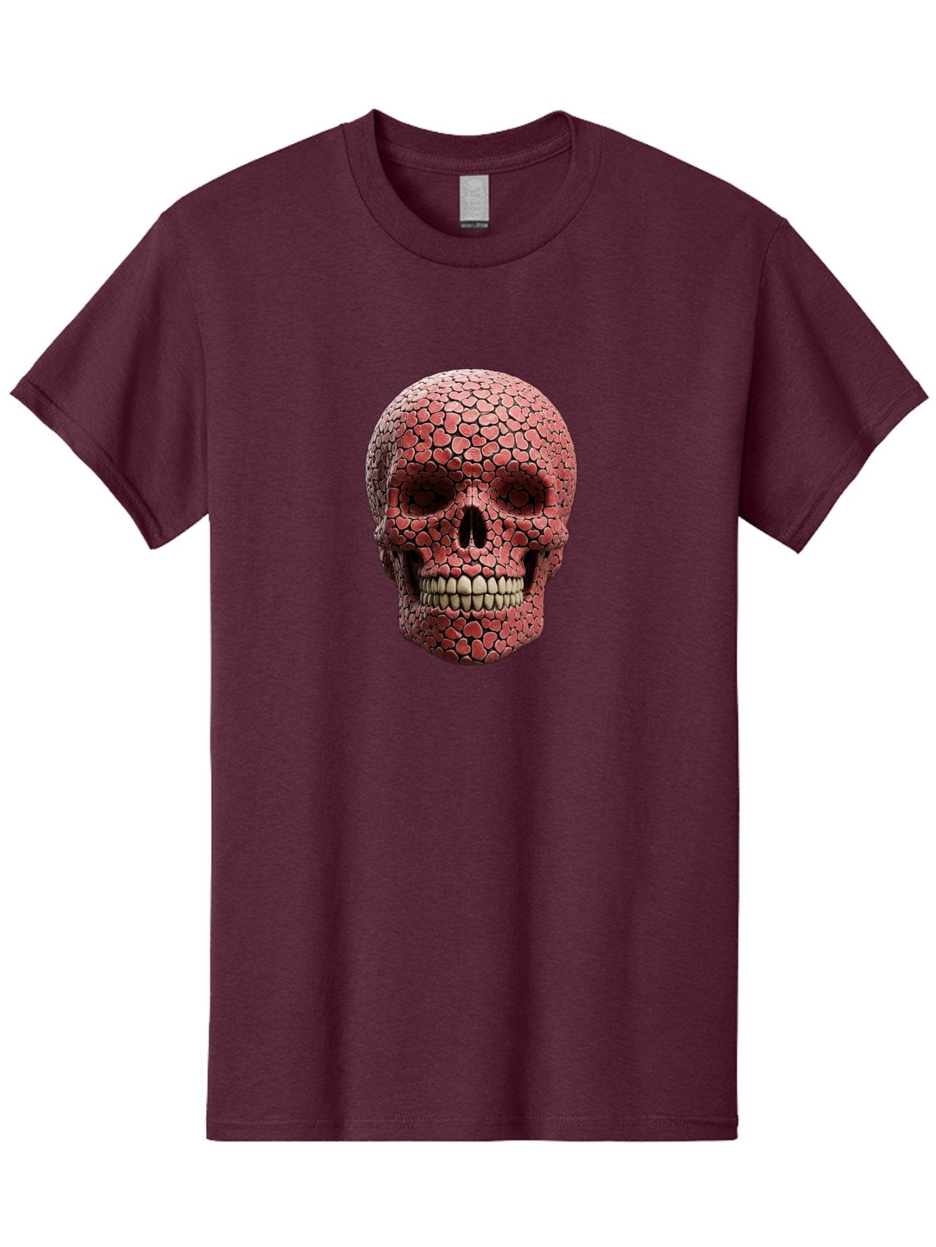 Skull-With-Hearts Men'S Graphic Tee, 100% Cotton, Comfortable Casual Summer Wear, Machine Washable, Skull Covered In Hearts, Red Hearts, Unique Design, Bold Art, Valentine'S Day Theme, Quirky Skull Art, 3D Illustration, Heart Pattern, Bad611 6