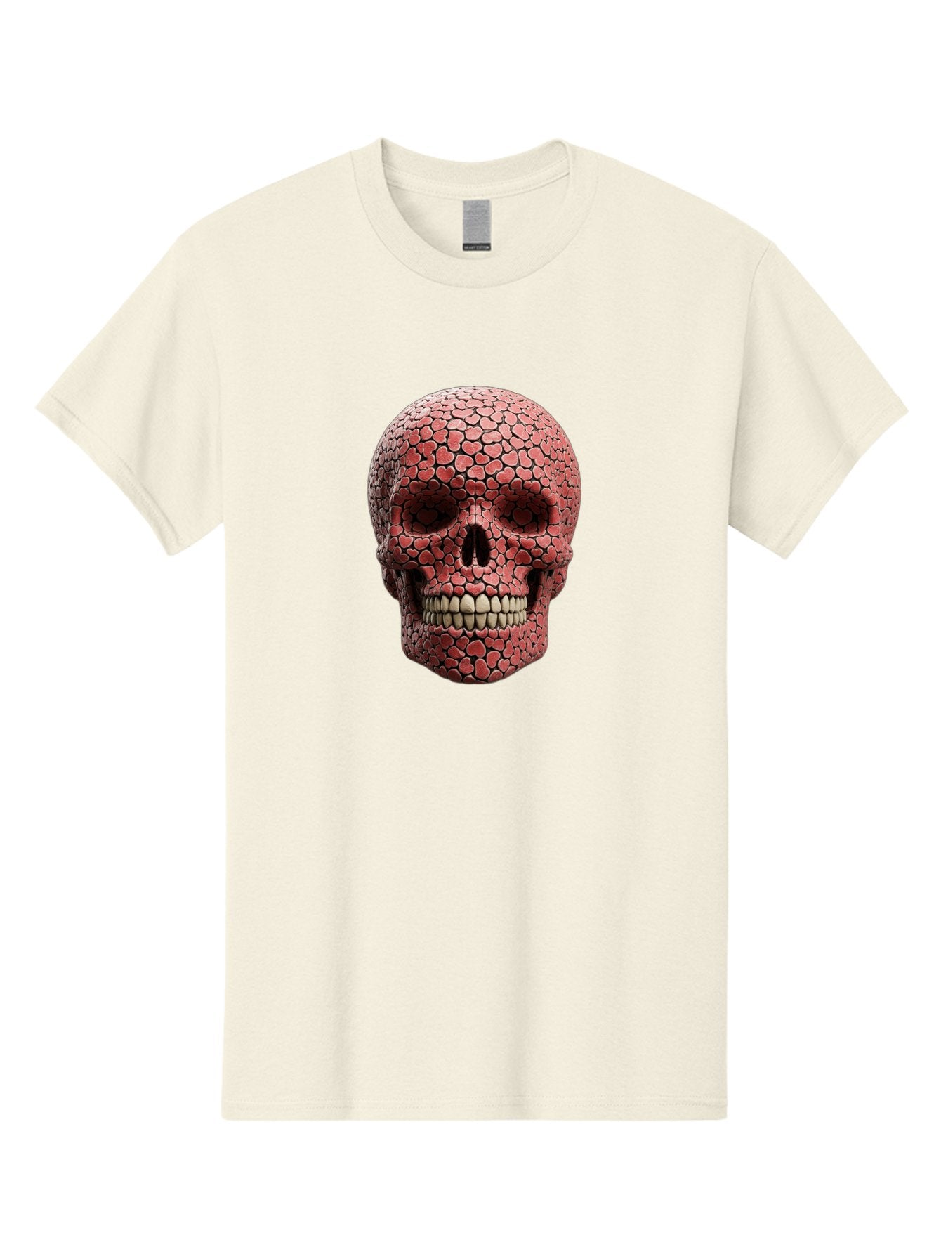 Skull-With-Hearts Men'S Graphic Tee, 100% Cotton, Comfortable Casual Summer Wear, Machine Washable, Skull Covered In Hearts, Red Hearts, Unique Design, Bold Art, Valentine'S Day Theme, Quirky Skull Art, 3D Illustration, Heart Pattern, Bad611 4