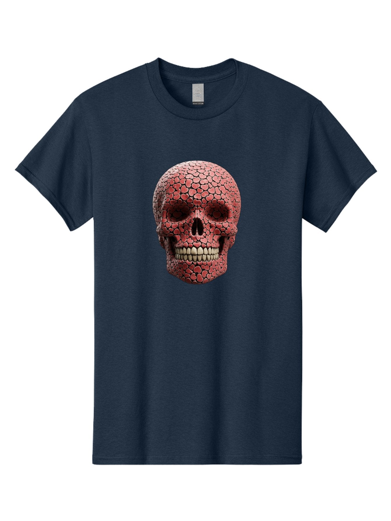 Skull-With-Hearts Men'S Graphic Tee, 100% Cotton, Comfortable Casual Summer Wear, Machine Washable, Skull Covered In Hearts, Red Hearts, Unique Design, Bold Art, Valentine'S Day Theme, Quirky Skull Art, 3D Illustration, Heart Pattern, Bad611 9