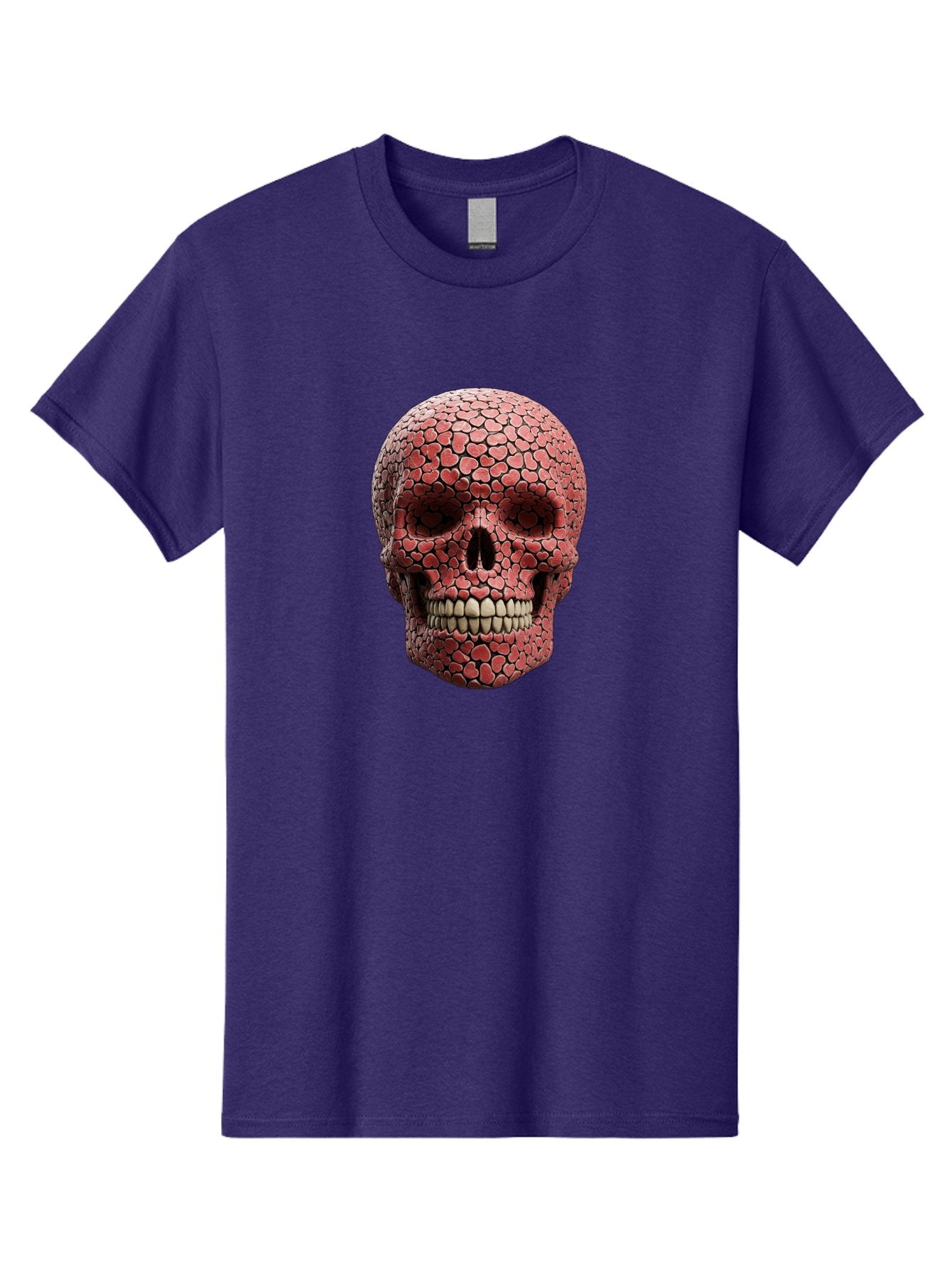 Skull-With-Hearts Men'S Graphic Tee, 100% Cotton, Comfortable Casual Summer Wear, Machine Washable, Skull Covered In Hearts, Red Hearts, Unique Design, Bold Art, Valentine'S Day Theme, Quirky Skull Art, 3D Illustration, Heart Pattern, Bad611